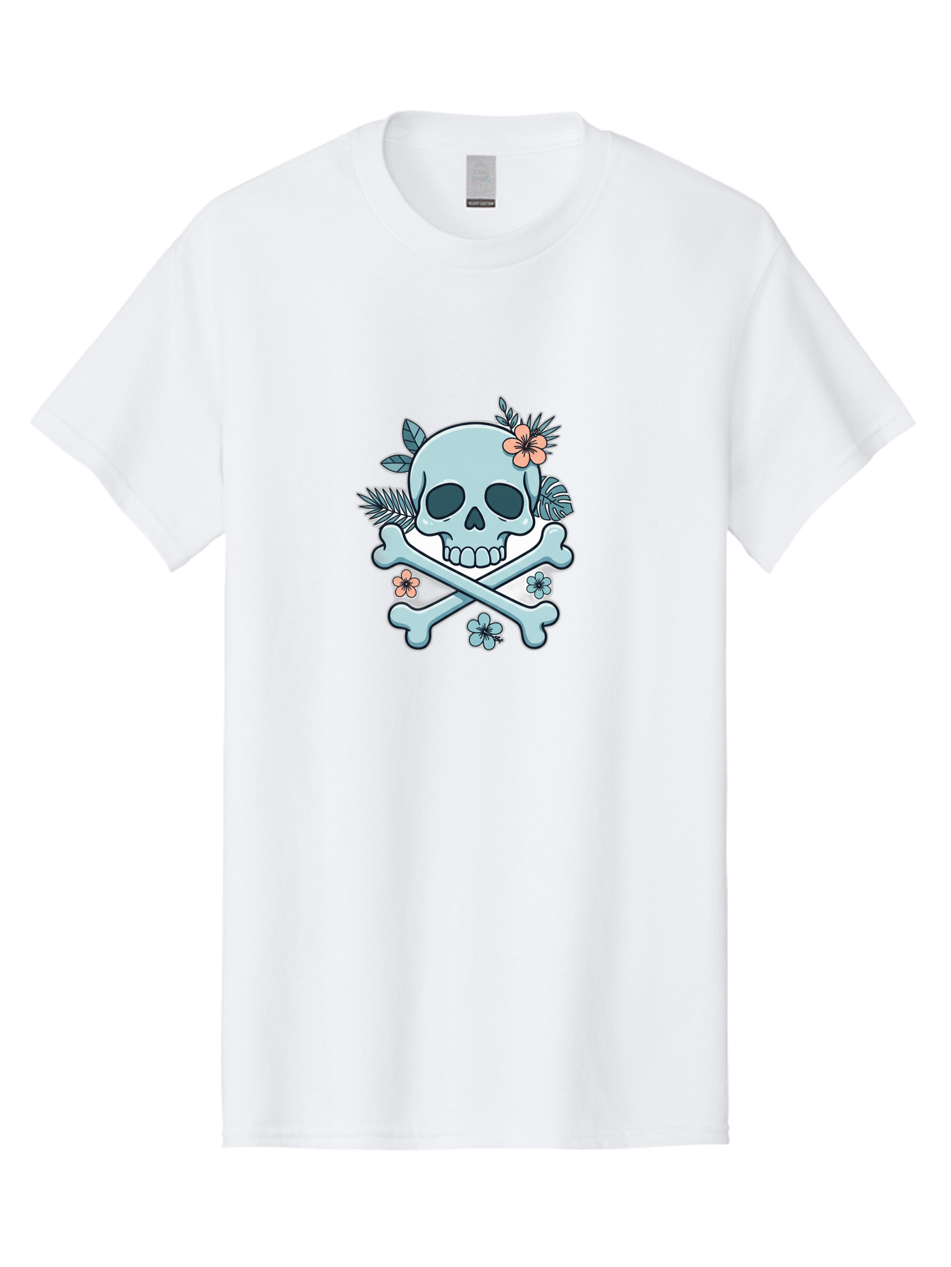 Floral-Skull Men'S Graphic Tee, 100% Cotton, Comfortable Casual Summer Wear, Machine Washable, Skull And Crossbones, Jolly Roger, Pirate Symbol, Floral Design, Colorful Tattoo Art, Gothic Decoration, Crossbones With Flowers, Flower Skull, Bae451