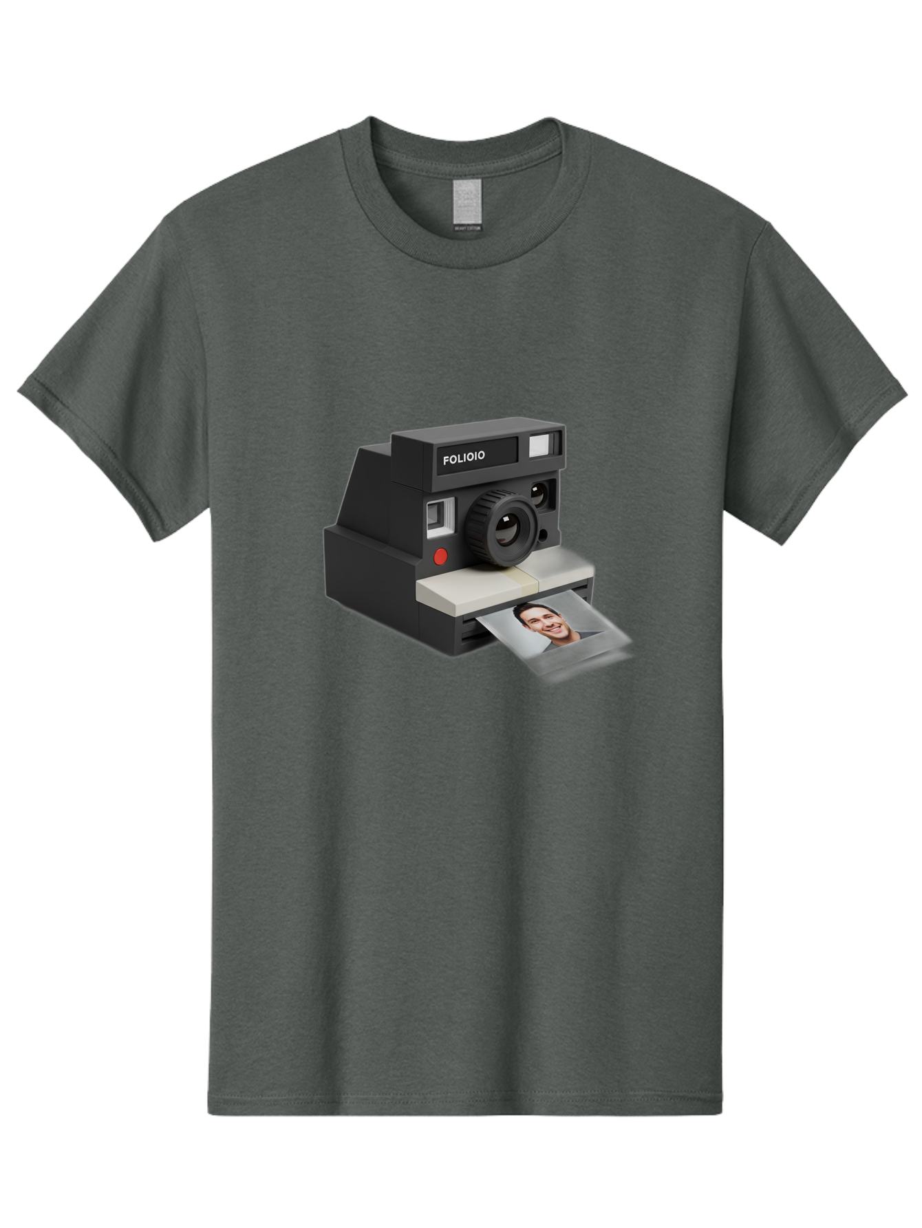 Folioio-Polaroid-Camera Men'S Graphic Tee, 100% Cotton, Comfortable Casual Summer Wear, Machine Washable, Instant Camera, Folioio Brand, Printing Photo, Smiling Woman, Instant Photography, Retro Style, Digital Print, Camera Technology Bae452