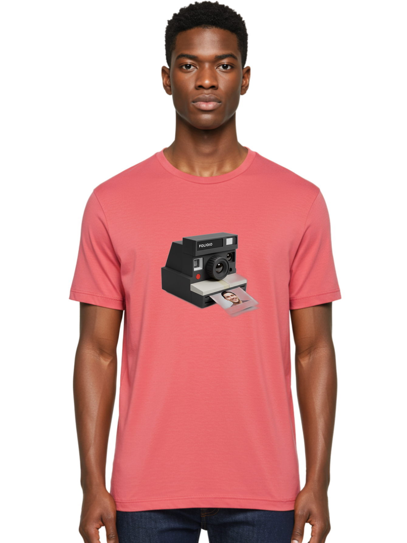 Folioio-Polaroid-Camera Men'S Graphic Tee, 100% Cotton, Comfortable Casual Summer Wear, Machine Washable, Instant Camera, Folioio Brand, Printing Photo, Smiling Woman, Instant Photography, Retro Style, Digital Print, Camera Technology Bae452