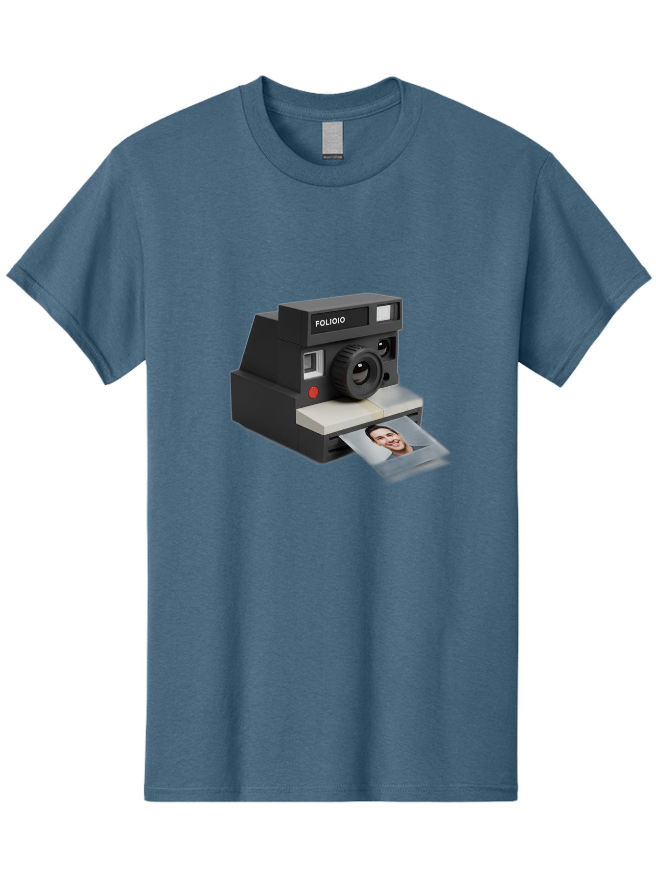 Folioio-Polaroid-Camera Men'S Graphic Tee, 100% Cotton, Comfortable Casual Summer Wear, Machine Washable, Instant Camera, Folioio Brand, Printing Photo, Smiling Woman, Instant Photography, Retro Style, Digital Print, Camera Technology Bae452