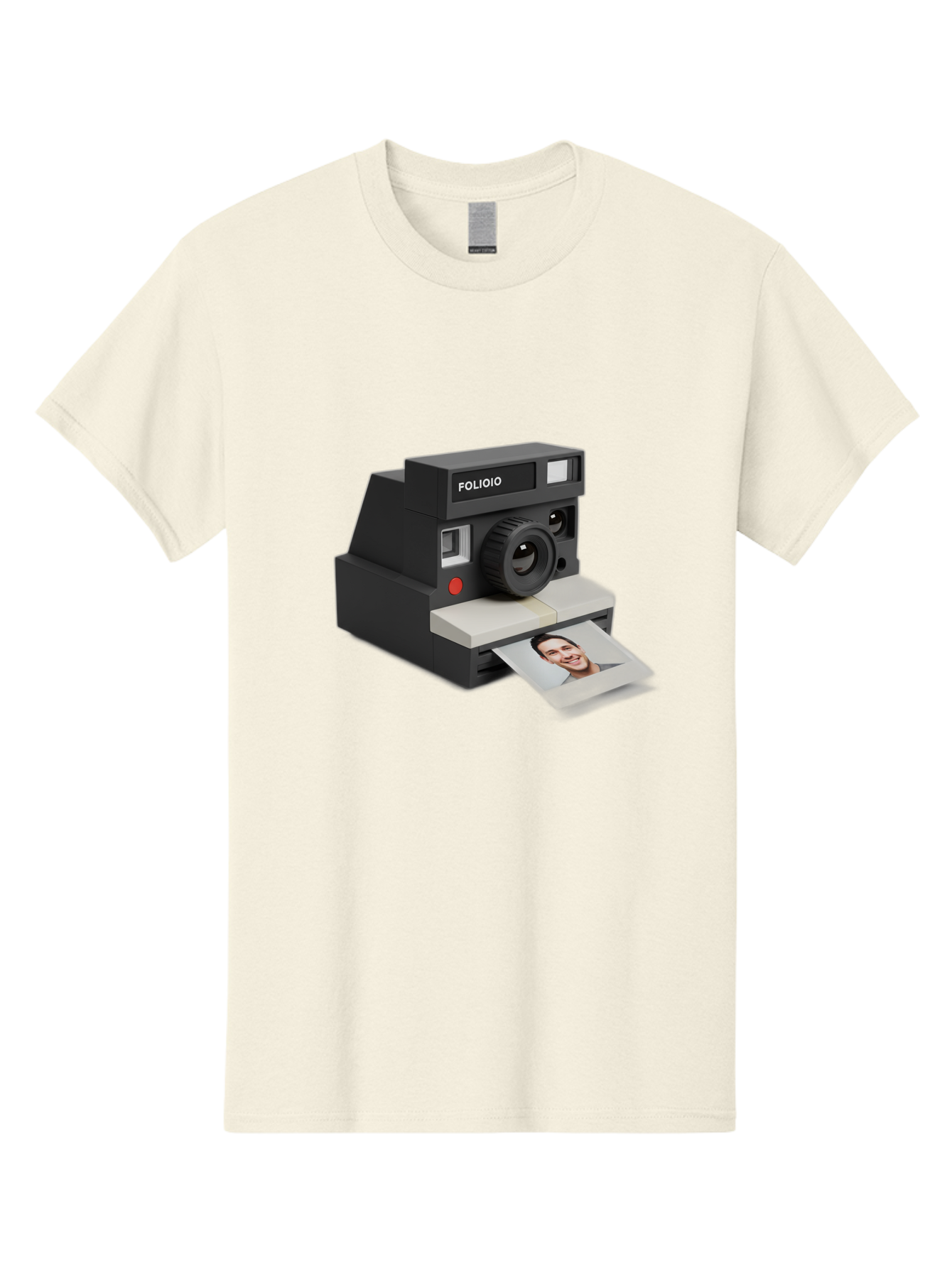 Folioio-Polaroid-Camera Men'S Graphic Tee, 100% Cotton, Comfortable Casual Summer Wear, Machine Washable, Instant Camera, Folioio Brand, Printing Photo, Smiling Woman, Instant Photography, Retro Style, Digital Print, Camera Technology Bae452