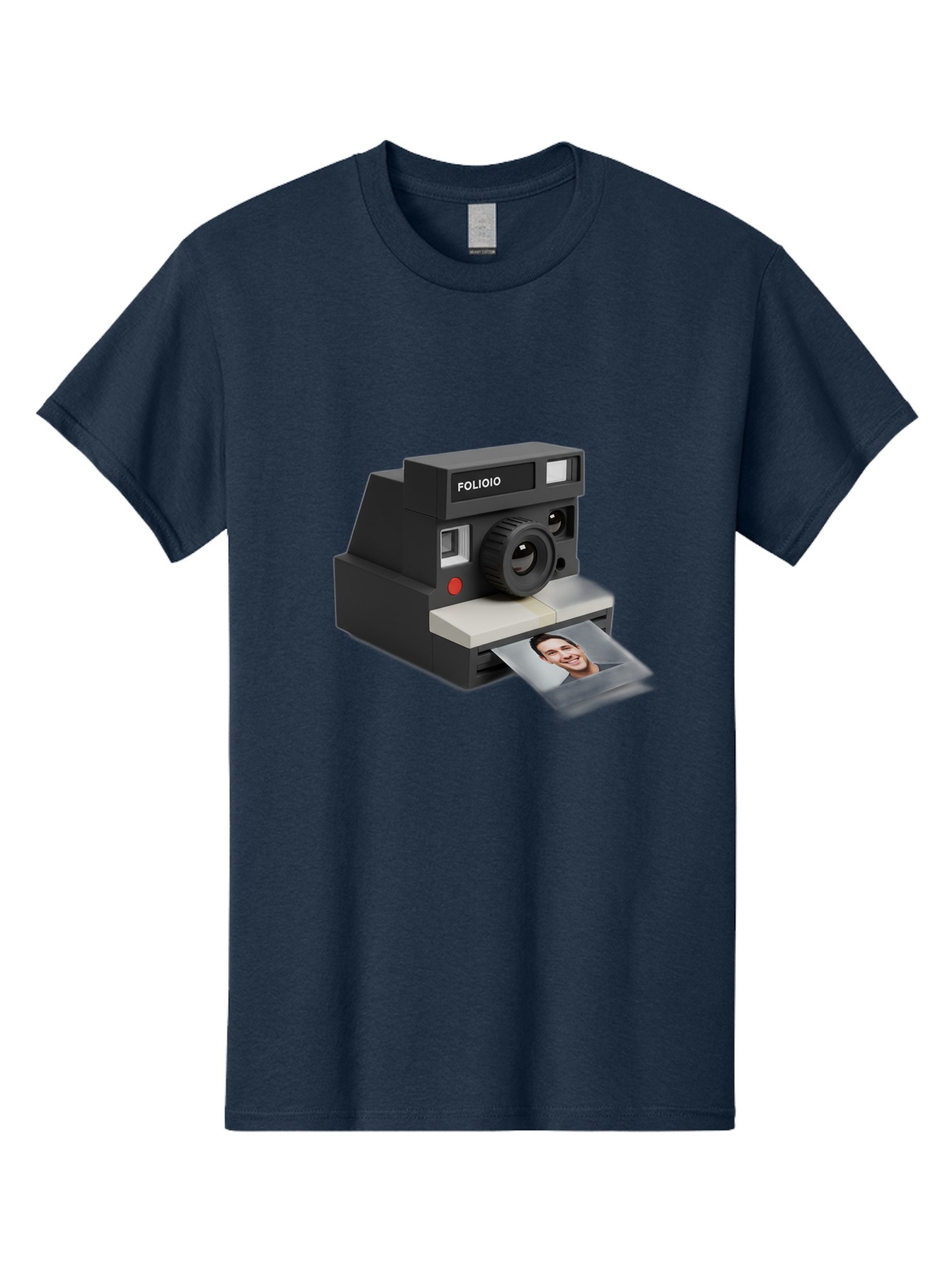 Folioio-Polaroid-Camera Men'S Graphic Tee, 100% Cotton, Comfortable Casual Summer Wear, Machine Washable, Instant Camera, Folioio Brand, Printing Photo, Smiling Woman, Instant Photography, Retro Style, Digital Print, Camera Technology Bae452