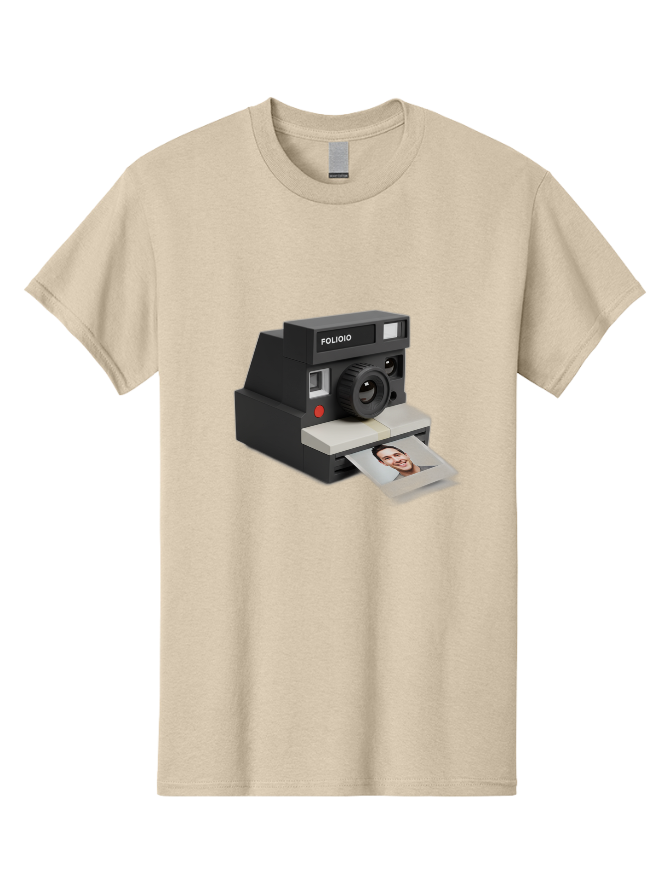 Folioio-Polaroid-Camera Men'S Graphic Tee, 100% Cotton, Comfortable Casual Summer Wear, Machine Washable, Instant Camera, Folioio Brand, Printing Photo, Smiling Woman, Instant Photography, Retro Style, Digital Print, Camera Technology Bae452