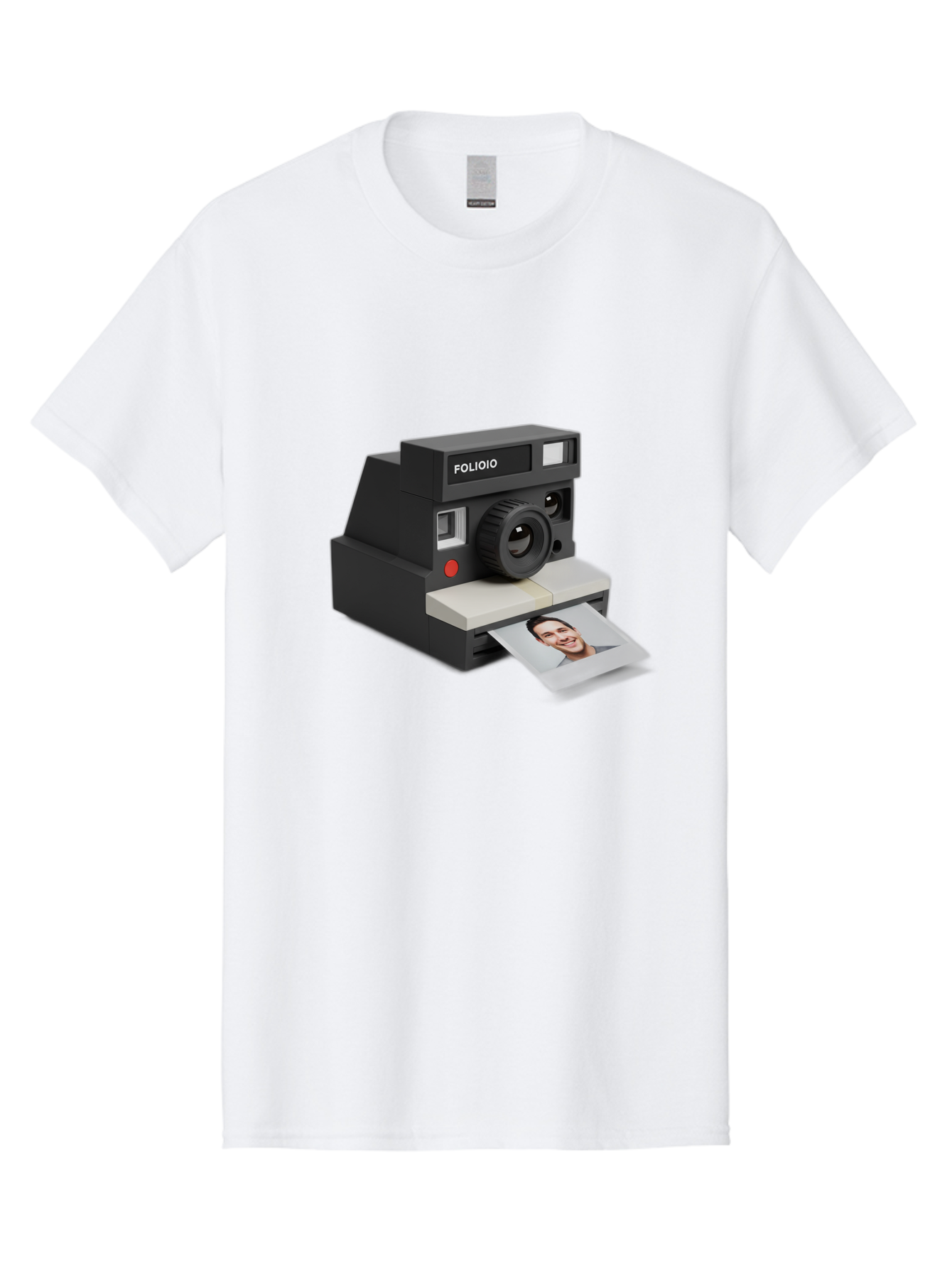 Folioio-Polaroid-Camera Men'S Graphic Tee, 100% Cotton, Comfortable Casual Summer Wear, Machine Washable, Instant Camera, Folioio Brand, Printing Photo, Smiling Woman, Instant Photography, Retro Style, Digital Print, Camera Technology Bae452