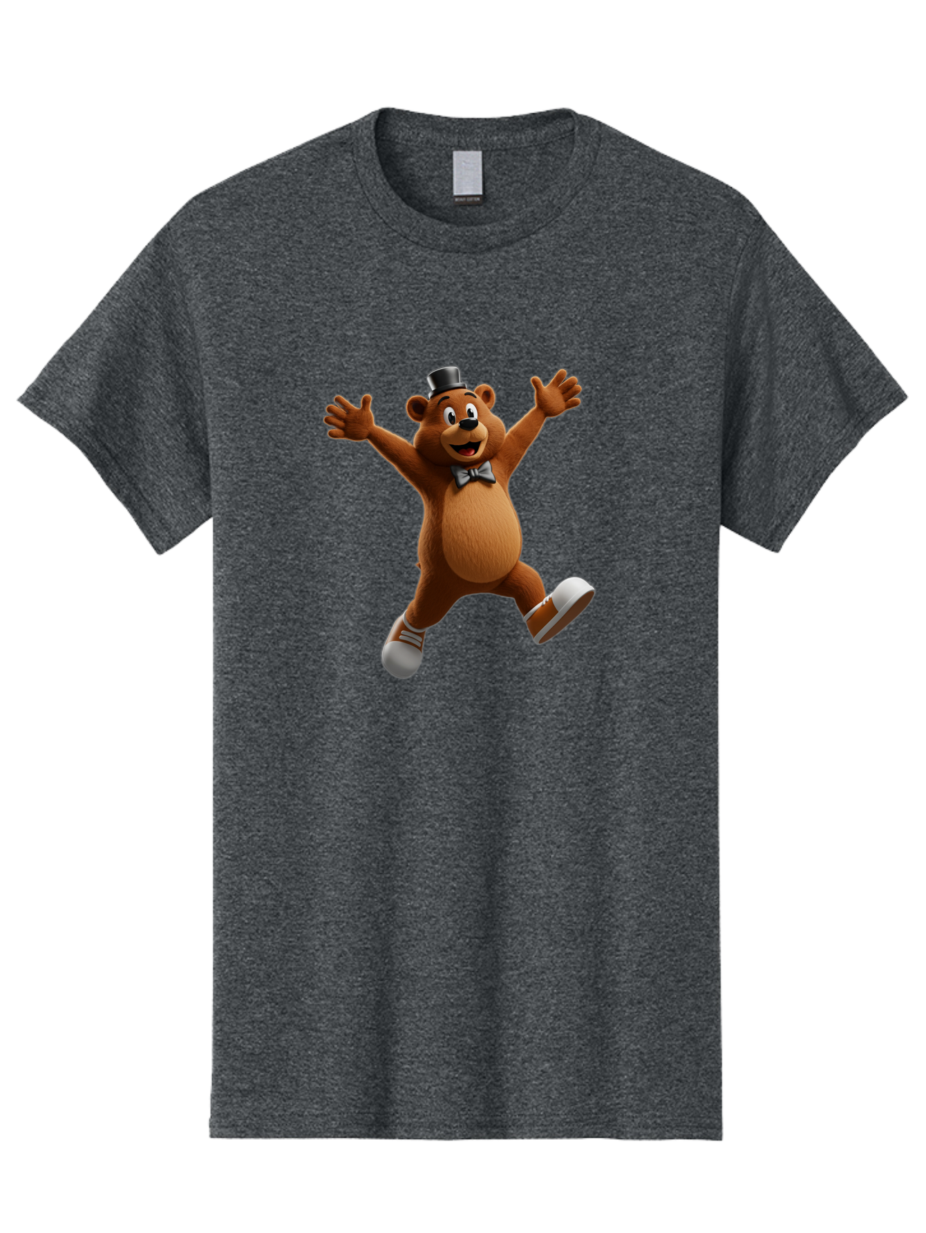 Freddy-Fazbear Men'S Graphic Tee, 100% Cotton, Comfortable Casual Summer Wear, Machine Washable, Cartoon Bear, Dancing Bear, Top Hat, Bow Tie, White Shoes, Playful Expression, Energetic Pose, Animated Character, 3D Rendering, Fun, Lively, Bae453