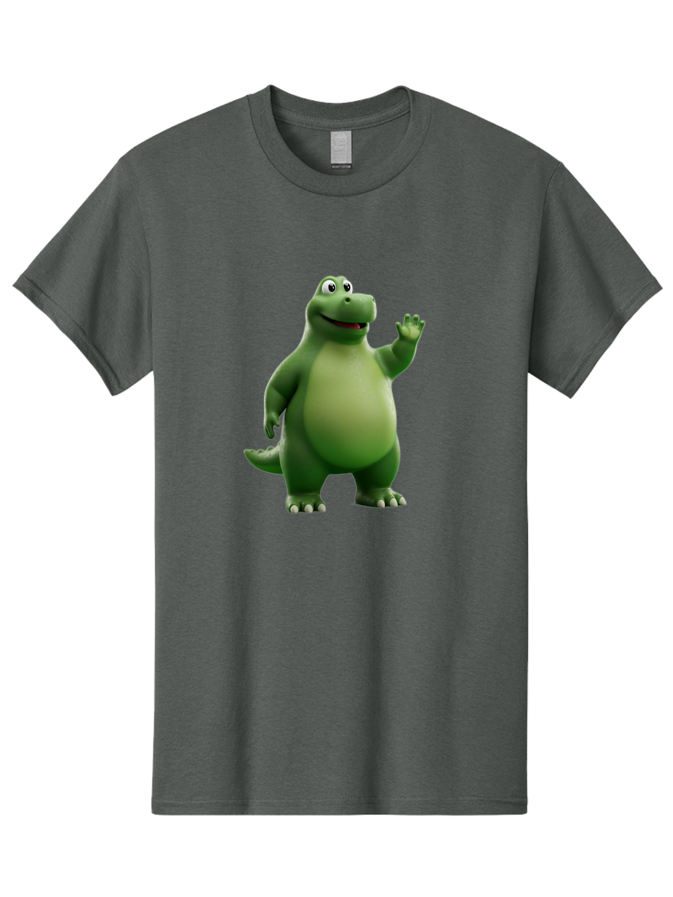 Friendly-Dinosaur Men'S Graphic Tee, 100% Cotton, Comfortable Casual Summer Wear, Machine Washable, Cartoon Dinosaur, Green Dinosaur Character, Friendly Dino, Animated Creature, Dinosaur Waving, Kids Cartoon Character, Dinosaur Illustration, Bae454