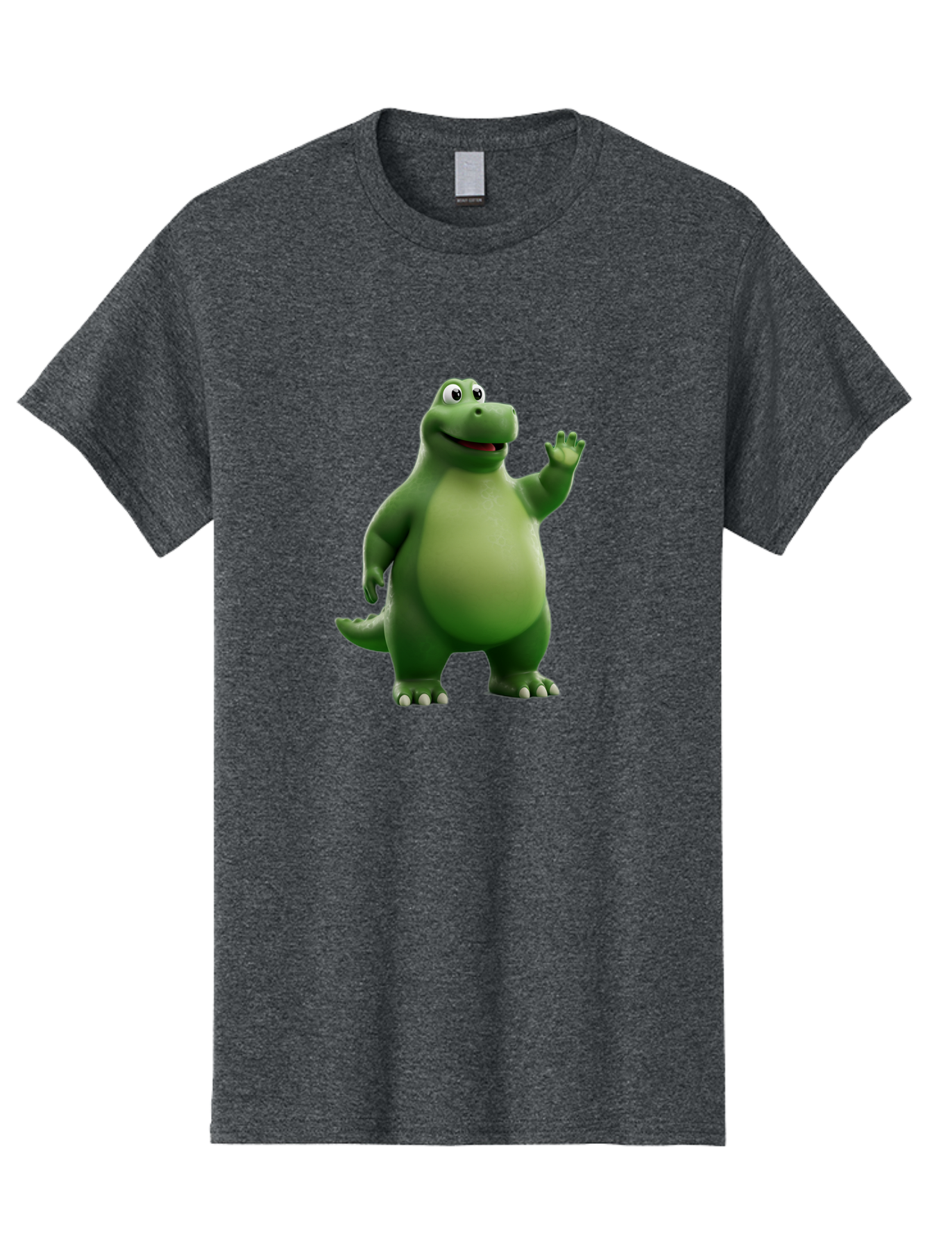 Friendly-Dinosaur Men'S Graphic Tee, 100% Cotton, Comfortable Casual Summer Wear, Machine Washable, Cartoon Dinosaur, Green Dinosaur Character, Friendly Dino, Animated Creature, Dinosaur Waving, Kids Cartoon Character, Dinosaur Illustration, Bae454