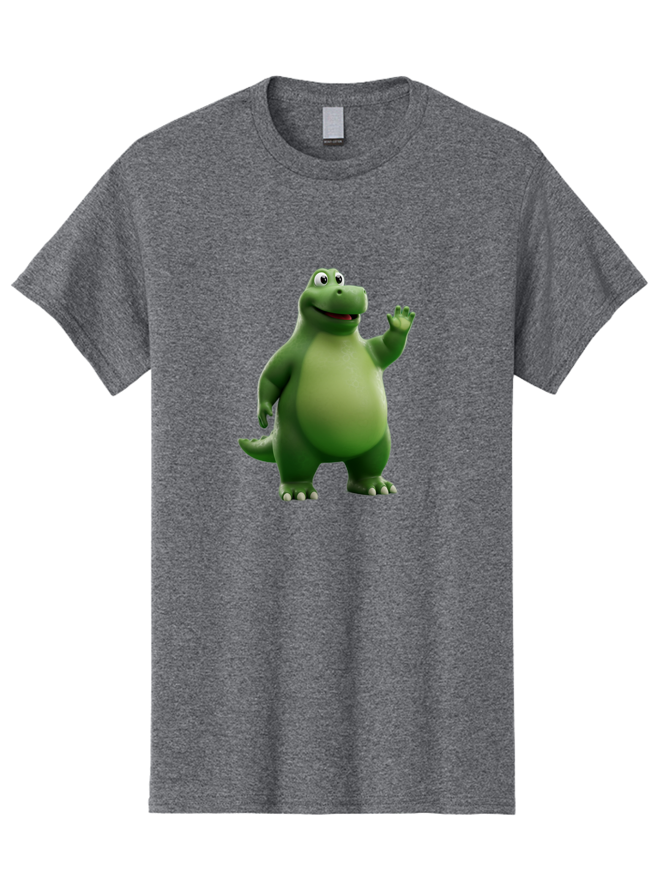 Friendly-Dinosaur Men'S Graphic Tee, 100% Cotton, Comfortable Casual Summer Wear, Machine Washable, Cartoon Dinosaur, Green Dinosaur Character, Friendly Dino, Animated Creature, Dinosaur Waving, Kids Cartoon Character, Dinosaur Illustration, Bae454