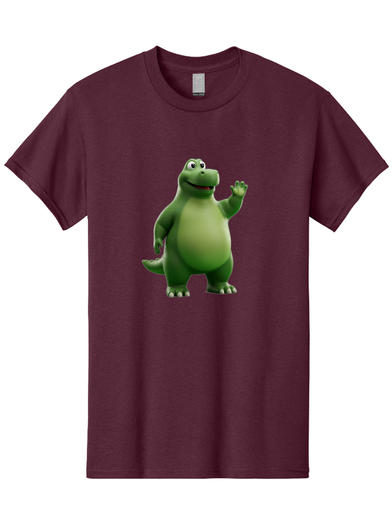 Friendly-Dinosaur Men'S Graphic Tee, 100% Cotton, Comfortable Casual Summer Wear, Machine Washable, Cartoon Dinosaur, Green Dinosaur Character, Friendly Dino, Animated Creature, Dinosaur Waving, Kids Cartoon Character, Dinosaur Illustration, Bae454