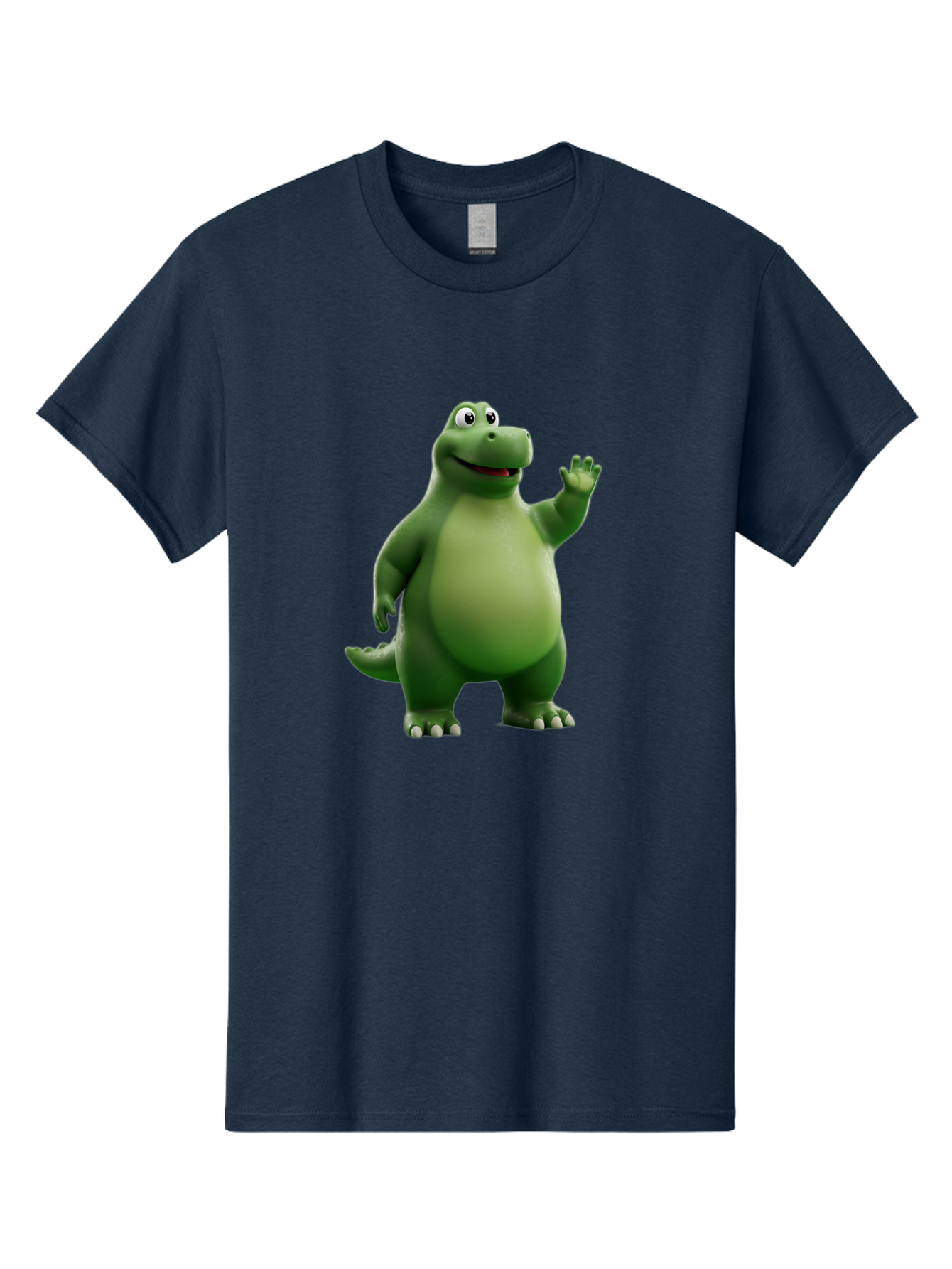 Friendly-Dinosaur Men'S Graphic Tee, 100% Cotton, Comfortable Casual Summer Wear, Machine Washable, Cartoon Dinosaur, Green Dinosaur Character, Friendly Dino, Animated Creature, Dinosaur Waving, Kids Cartoon Character, Dinosaur Illustration, Bae454