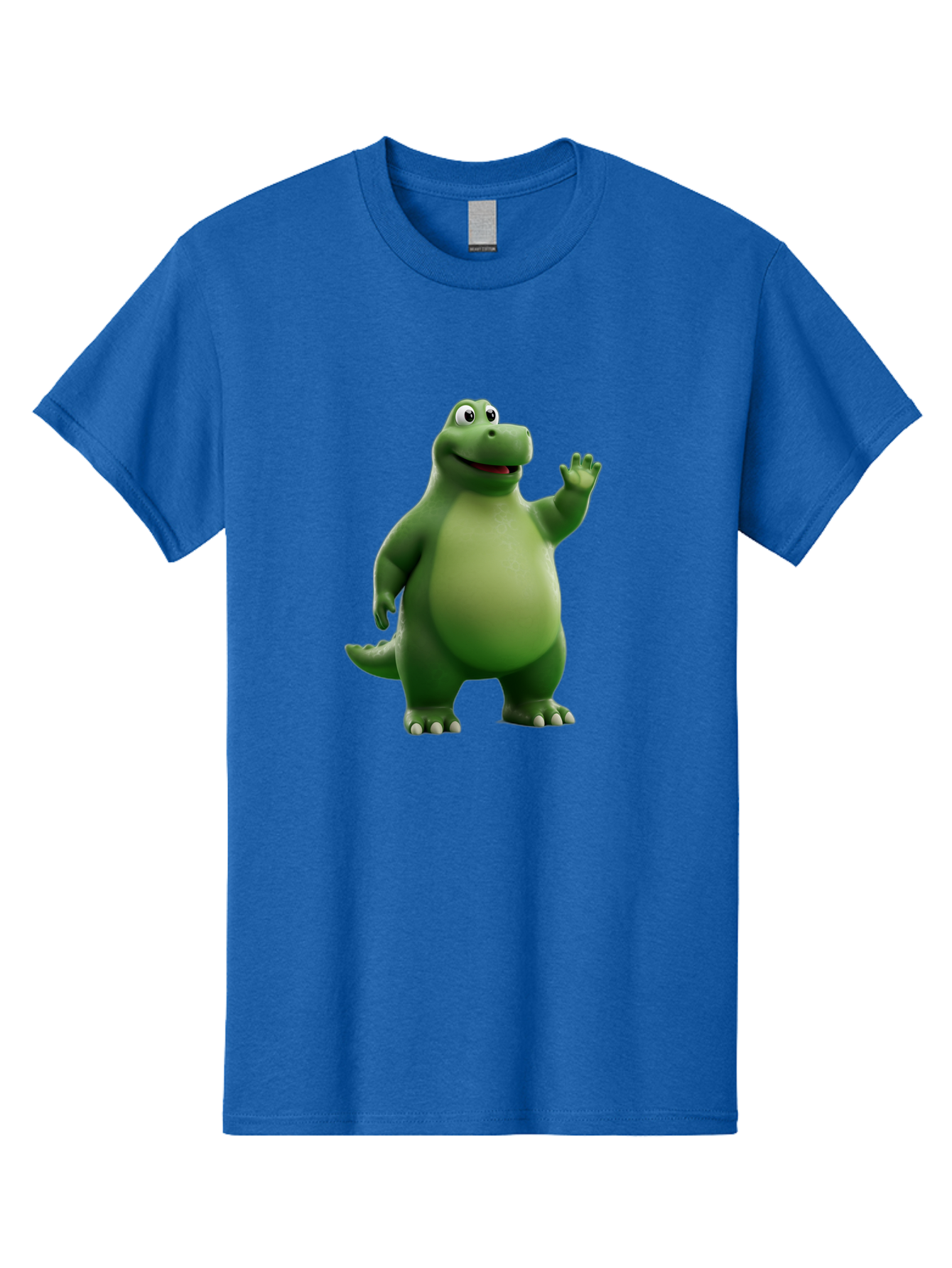 Friendly-Dinosaur Men'S Graphic Tee, 100% Cotton, Comfortable Casual Summer Wear, Machine Washable, Cartoon Dinosaur, Green Dinosaur Character, Friendly Dino, Animated Creature, Dinosaur Waving, Kids Cartoon Character, Dinosaur Illustration, Bae454