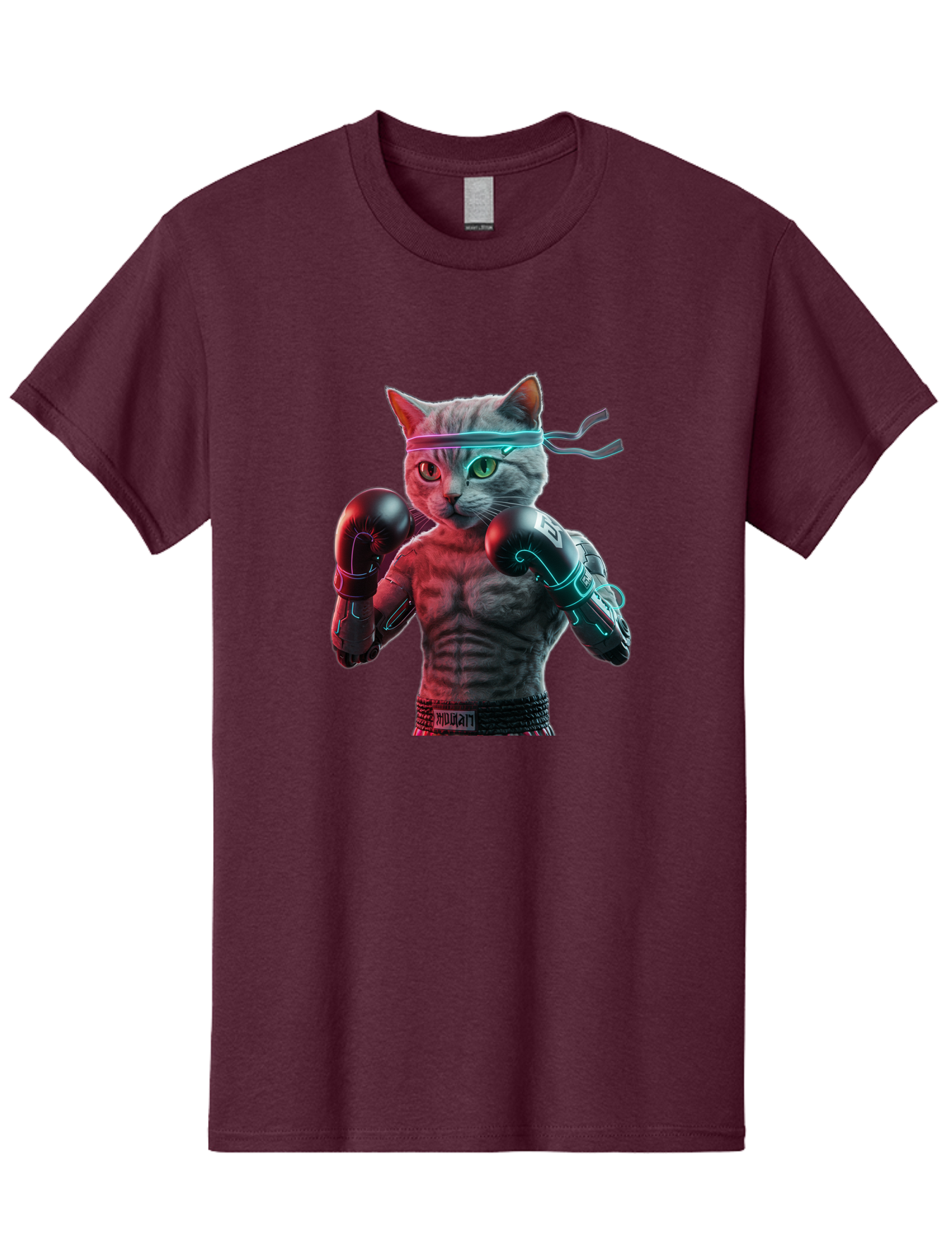 Futuristic-Cat-Boxer Men'S Graphic Tee, 100% Cotton, Comfortable Casual Summer Wear, Machine Washable, Cat Wearing Boxing Gloves, Futuristic Cat, Muscular Body, Cyberpunk Style, Neon Lights, Athletic Pose, Fighting Stance, Boxing Cat Bae455