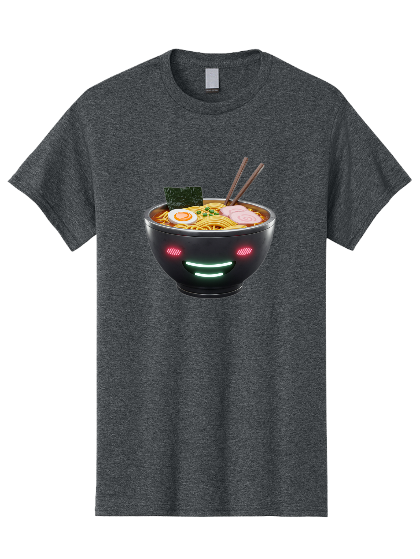 Glowing-Ramen Men'S Graphic Tee, 100% Cotton, Comfortable Casual Summer Wear, Machine Washable, Bowl Of Ramen, Steaming Hot Noodles, Sliced Pork, Boiled Egg, Seaweed, Chopsticks, Glowing Eyes, Futuristic Bowl, Cyberpunk Food, Neon Lights, Bae456