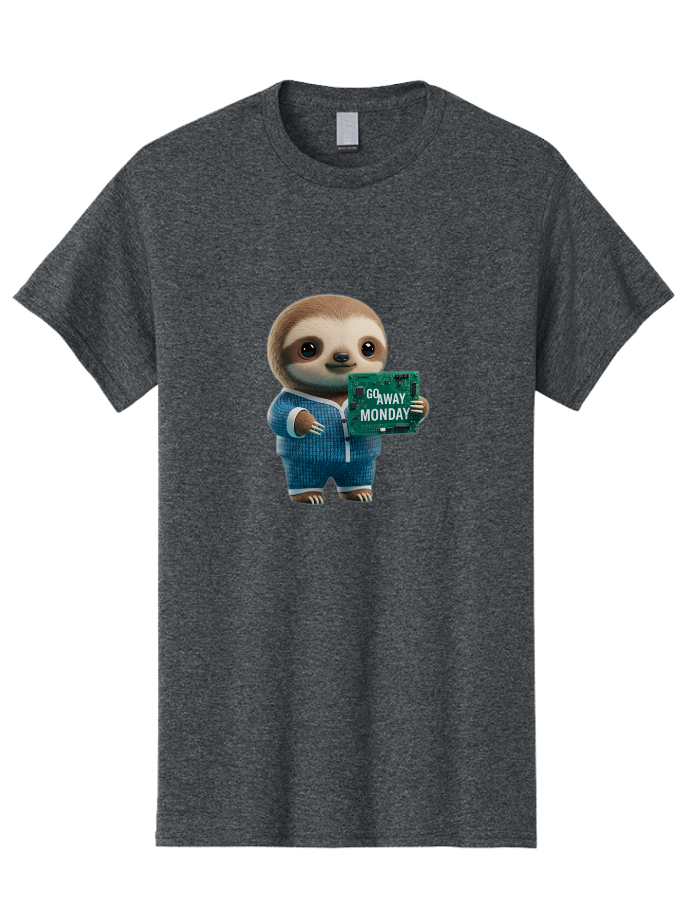 Go-Away-Monday-Sloth-2 Men'S Graphic Tee, 100% Cotton, Comfortable Casual Summer Wear, Machine Washable, Funny Sloth In Pajamas, Lazy Sloth Mascot, Cartoon Character Holding Sign, Go Away Monday, Humorous Illustration, Monday Motivation, Bae458