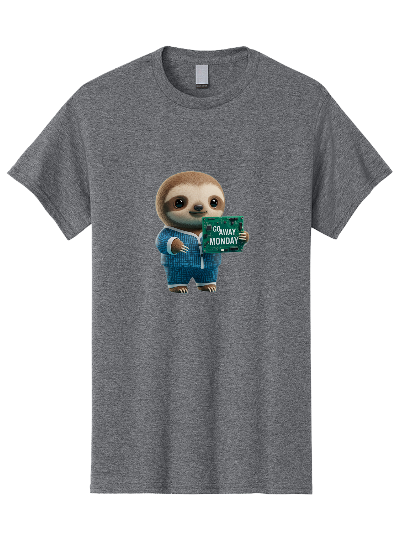 Go-Away-Monday-Sloth-2 Men'S Graphic Tee, 100% Cotton, Comfortable Casual Summer Wear, Machine Washable, Funny Sloth In Pajamas, Lazy Sloth Mascot, Cartoon Character Holding Sign, Go Away Monday, Humorous Illustration, Monday Motivation, Bae458
