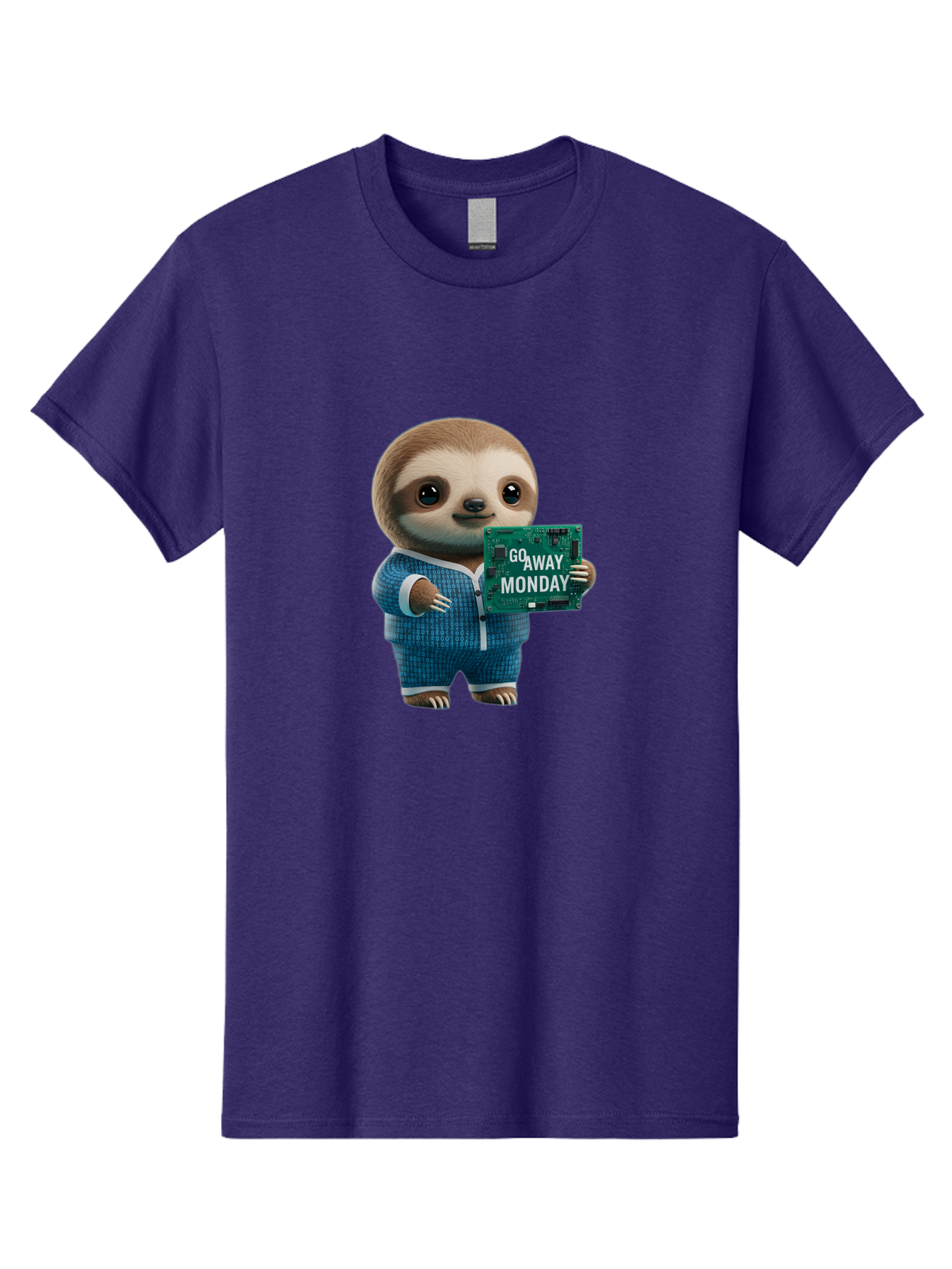 Go-Away-Monday-Sloth-2 Men'S Graphic Tee, 100% Cotton, Comfortable Casual Summer Wear, Machine Washable, Funny Sloth In Pajamas, Lazy Sloth Mascot, Cartoon Character Holding Sign, Go Away Monday, Humorous Illustration, Monday Motivation, Bae458