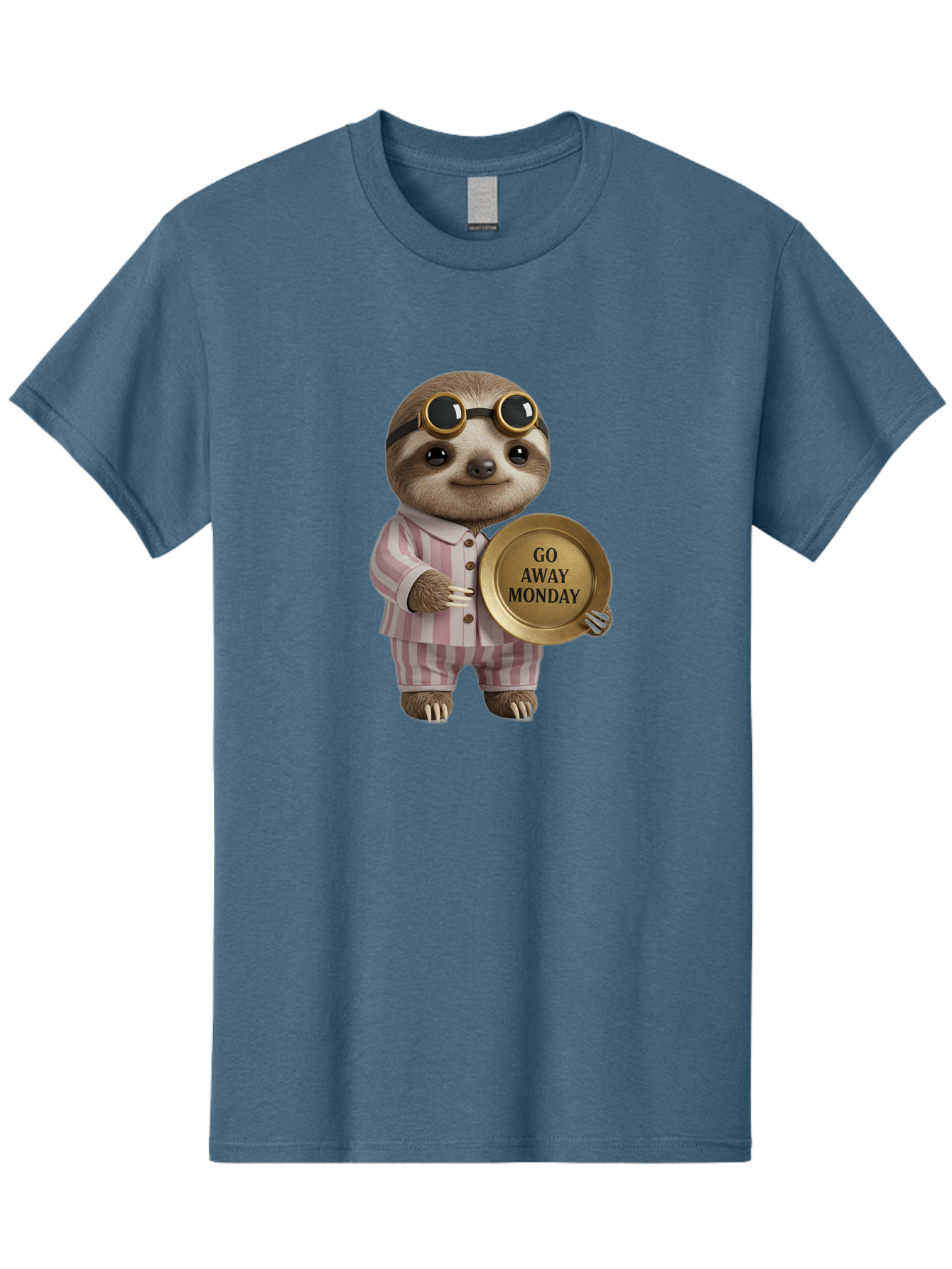 Go-Away-Monday-Sloth Men'S Graphic Tee, 100% Cotton, Comfortable Casual Summer Wear, Machine Washable, Sloth In Pajamas, Funny Meme, Humorous Animal, Relaxing Vibe, Lazy Monday, Humor, Quirky Character, Comical Animal, Funny Illustration Bae460