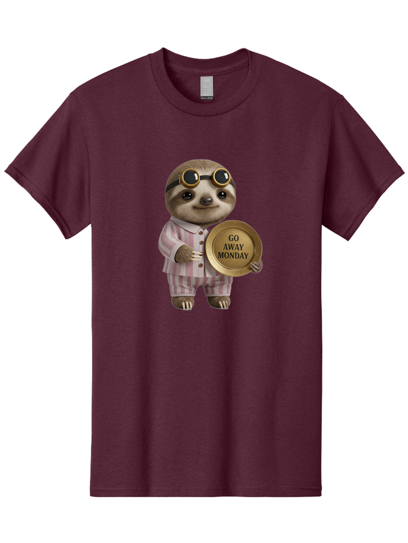 Go-Away-Monday-Sloth Men'S Graphic Tee, 100% Cotton, Comfortable Casual Summer Wear, Machine Washable, Sloth In Pajamas, Funny Meme, Humorous Animal, Relaxing Vibe, Lazy Monday, Humor, Quirky Character, Comical Animal, Funny Illustration Bae460