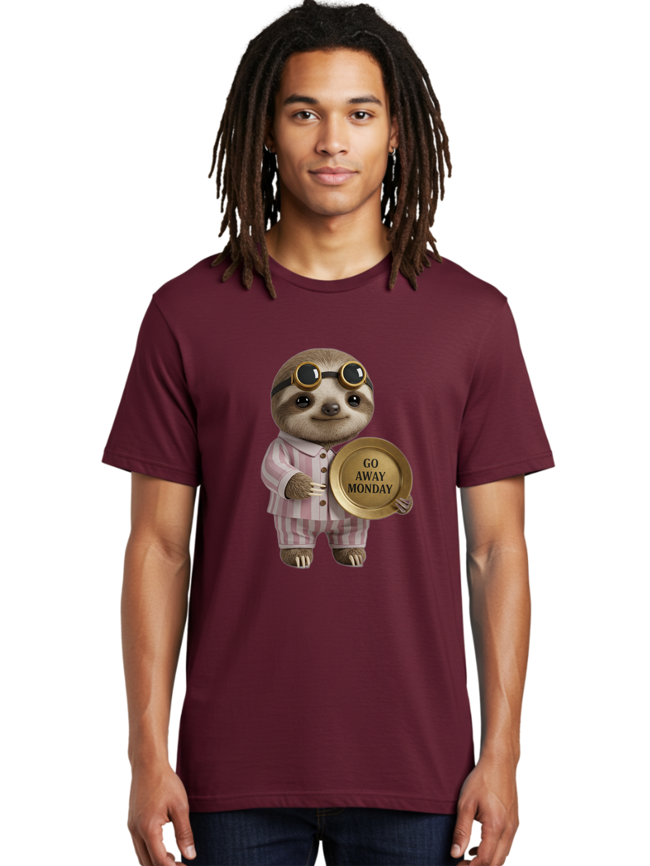 Go-Away-Monday-Sloth Men'S Graphic Tee, 100% Cotton, Comfortable Casual Summer Wear, Machine Washable, Sloth In Pajamas, Funny Meme, Humorous Animal, Relaxing Vibe, Lazy Monday, Humor, Quirky Character, Comical Animal, Funny Illustration Bae460