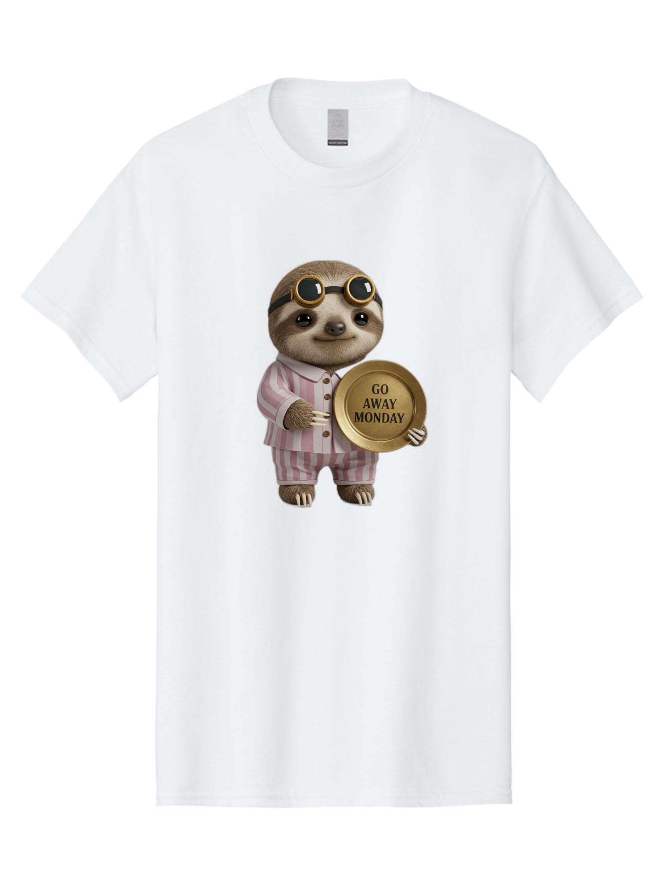 Go-Away-Monday-Sloth Men'S Graphic Tee, 100% Cotton, Comfortable Casual Summer Wear, Machine Washable, Sloth In Pajamas, Funny Meme, Humorous Animal, Relaxing Vibe, Lazy Monday, Humor, Quirky Character, Comical Animal, Funny Illustration Bae460