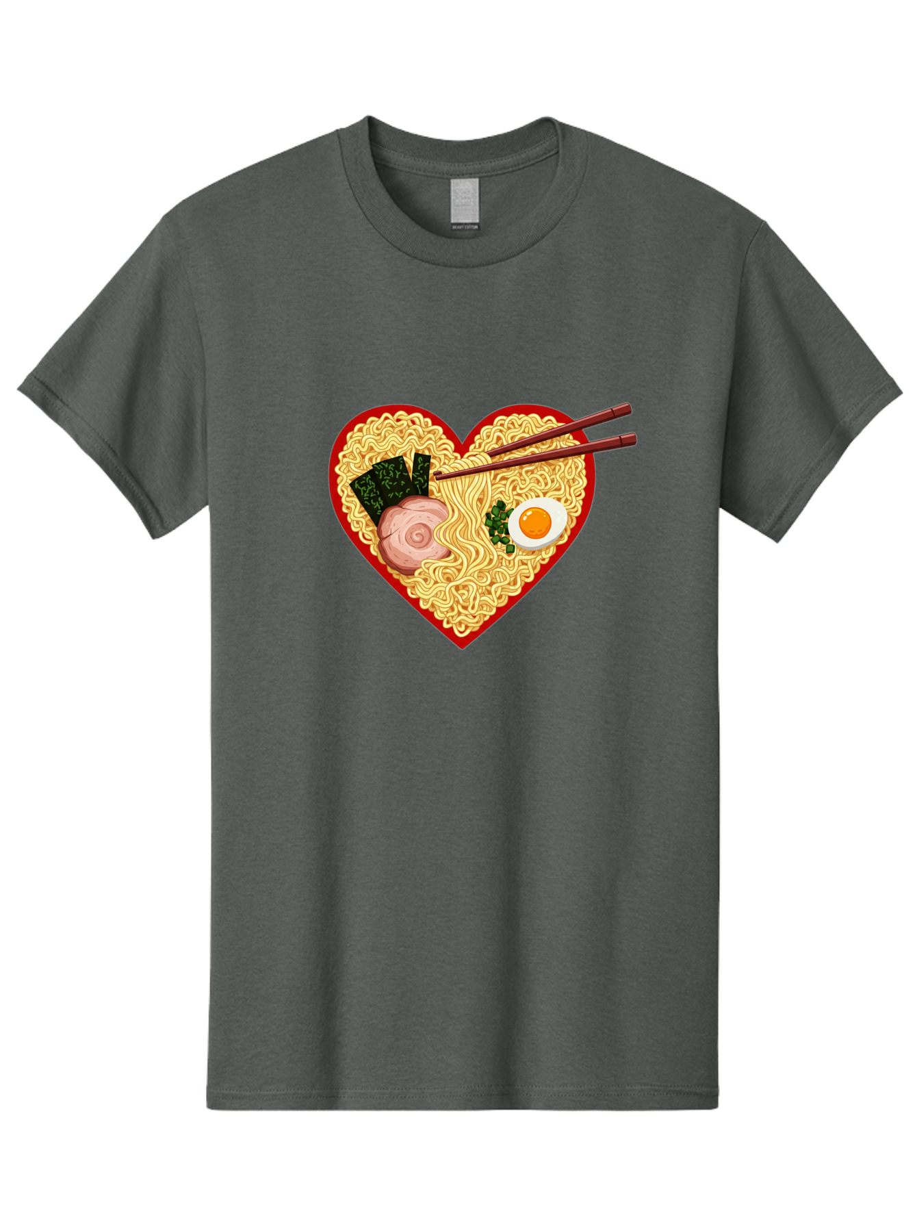 Heart-Shaped-Ramen-Noodles Men'S Graphic Tee, 100% Cotton, Comfortable Casual Summer Wear, Machine Washable, Ramen Noodles, Heart-Shaped Bowl, Chopsticks, Soft-Boiled Egg, Sliced Pork, Seaweed, Green Onions, Asian Cuisine, Japanese Food, Bae466