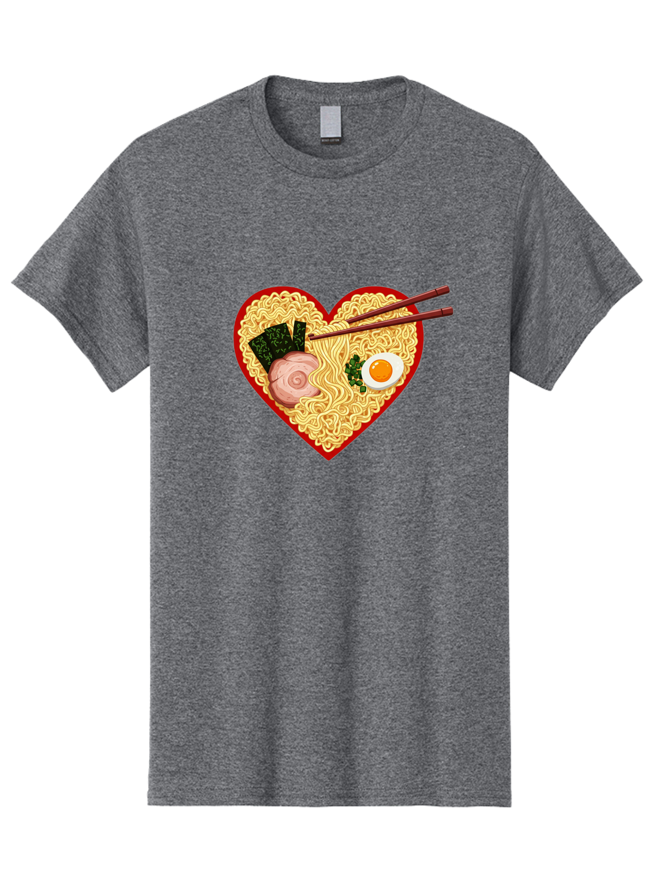 Heart-Shaped-Ramen-Noodles Men'S Graphic Tee, 100% Cotton, Comfortable Casual Summer Wear, Machine Washable, Ramen Noodles, Heart-Shaped Bowl, Chopsticks, Soft-Boiled Egg, Sliced Pork, Seaweed, Green Onions, Asian Cuisine, Japanese Food, Bae466