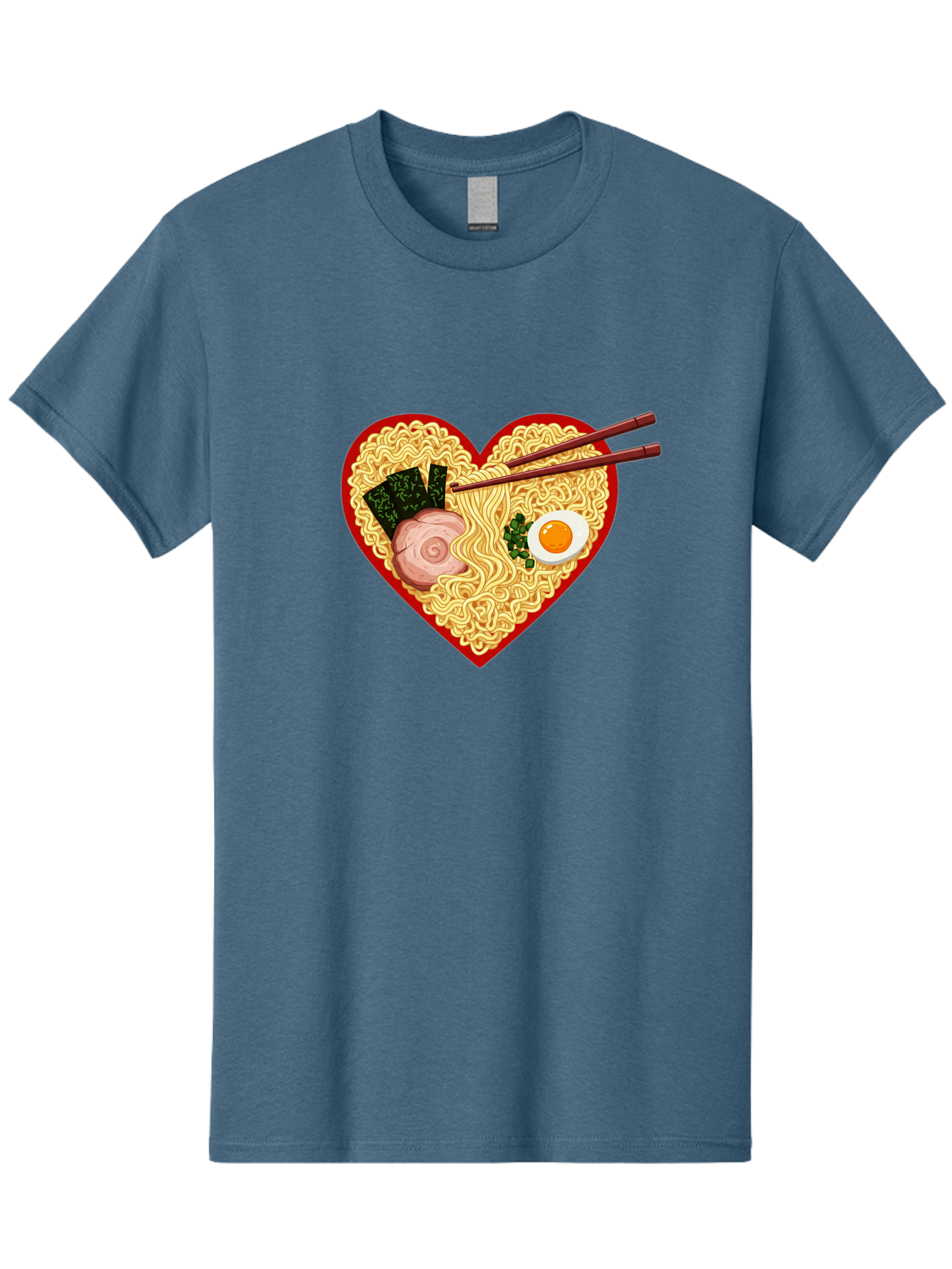 Heart-Shaped-Ramen-Noodles Men'S Graphic Tee, 100% Cotton, Comfortable Casual Summer Wear, Machine Washable, Ramen Noodles, Heart-Shaped Bowl, Chopsticks, Soft-Boiled Egg, Sliced Pork, Seaweed, Green Onions, Asian Cuisine, Japanese Food, Bae466