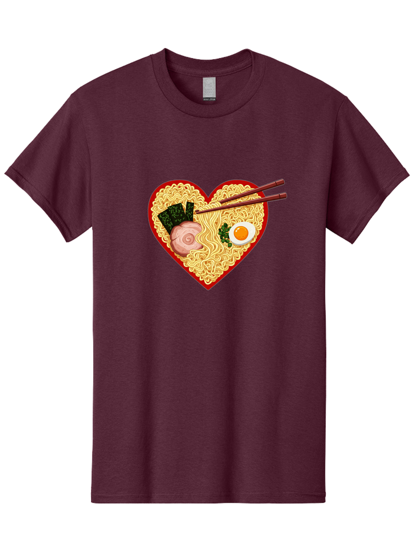 Heart-Shaped-Ramen-Noodles Men'S Graphic Tee, 100% Cotton, Comfortable Casual Summer Wear, Machine Washable, Ramen Noodles, Heart-Shaped Bowl, Chopsticks, Soft-Boiled Egg, Sliced Pork, Seaweed, Green Onions, Asian Cuisine, Japanese Food, Bae466