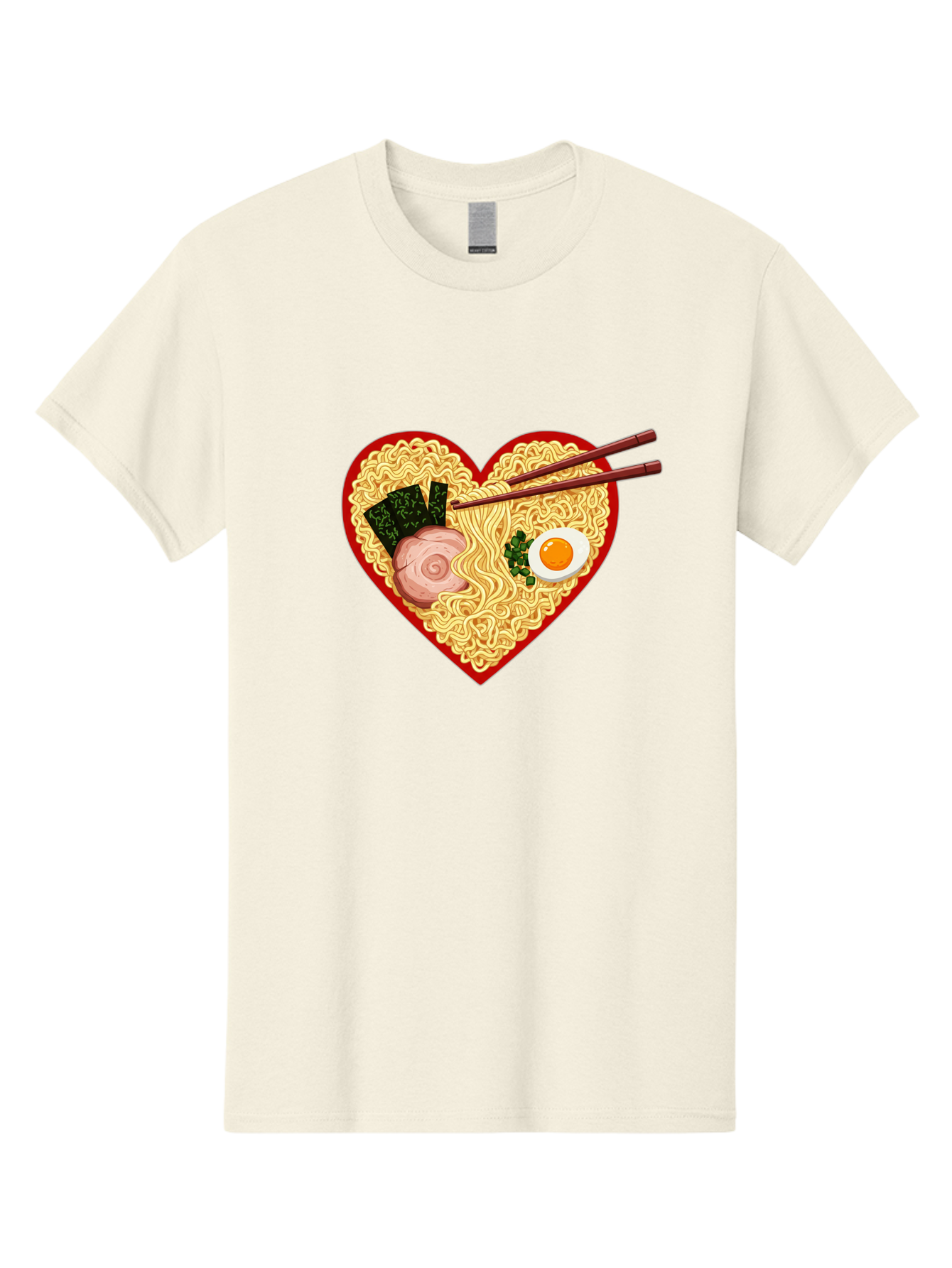 Heart-Shaped-Ramen-Noodles Men'S Graphic Tee, 100% Cotton, Comfortable Casual Summer Wear, Machine Washable, Ramen Noodles, Heart-Shaped Bowl, Chopsticks, Soft-Boiled Egg, Sliced Pork, Seaweed, Green Onions, Asian Cuisine, Japanese Food, Bae466