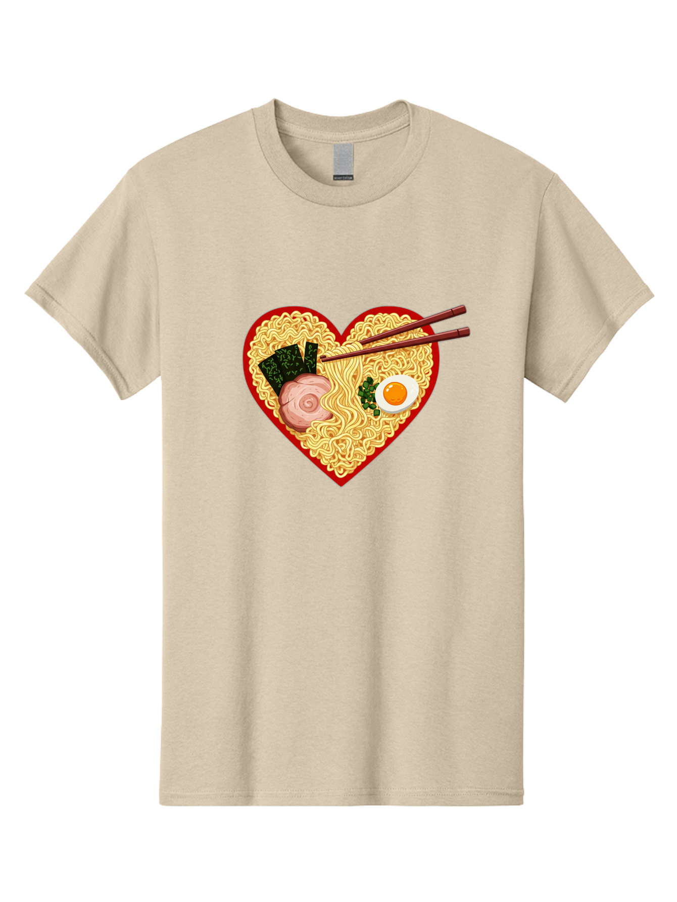 Heart-Shaped-Ramen-Noodles Men'S Graphic Tee, 100% Cotton, Comfortable Casual Summer Wear, Machine Washable, Ramen Noodles, Heart-Shaped Bowl, Chopsticks, Soft-Boiled Egg, Sliced Pork, Seaweed, Green Onions, Asian Cuisine, Japanese Food, Bae466