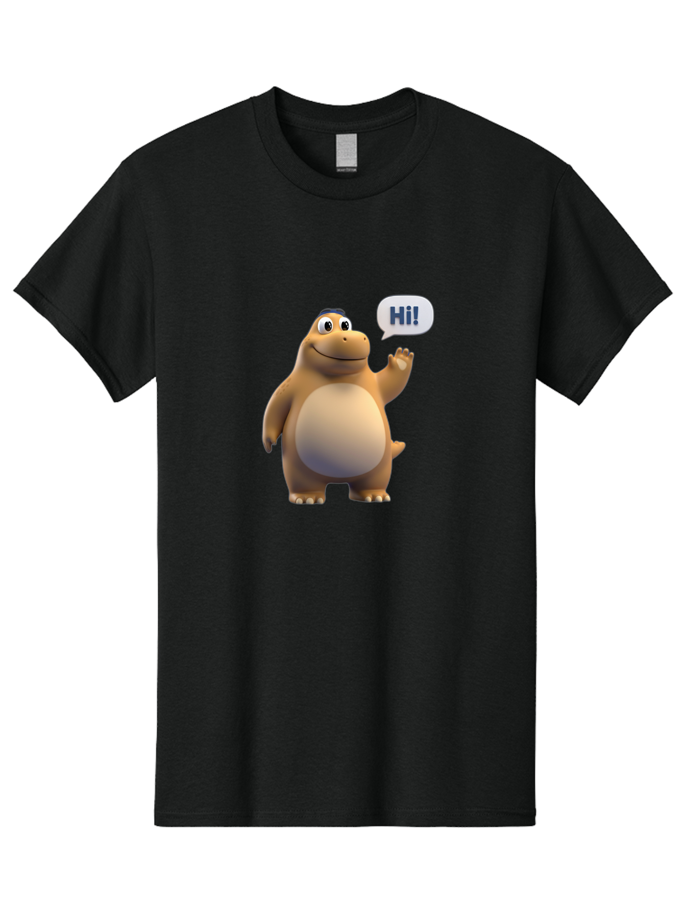 Hi Men'S Graphic Tee, 100% Cotton, Comfortable Casual Summer Wear, Machine Washable, Cartoon Dinosaur, Friendly Character, Waving Hand, Greeting Gesture, Speech Bubble, Hi, Dinosaur Illustration, Animated Creature, Digital Art, 3D Rendering, Bae467