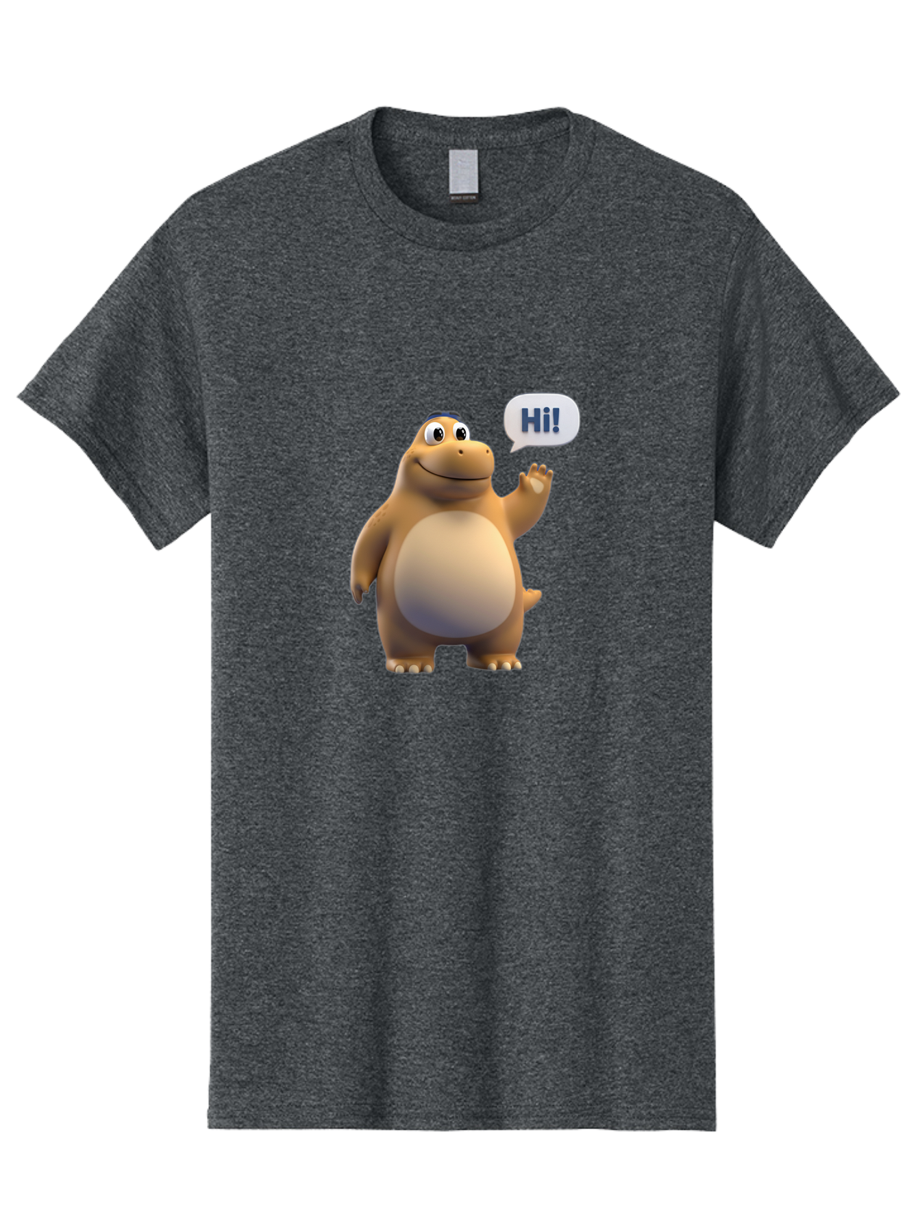 Hi Men'S Graphic Tee, 100% Cotton, Comfortable Casual Summer Wear, Machine Washable, Cartoon Dinosaur, Friendly Character, Waving Hand, Greeting Gesture, Speech Bubble, Hi, Dinosaur Illustration, Animated Creature, Digital Art, 3D Rendering, Bae467