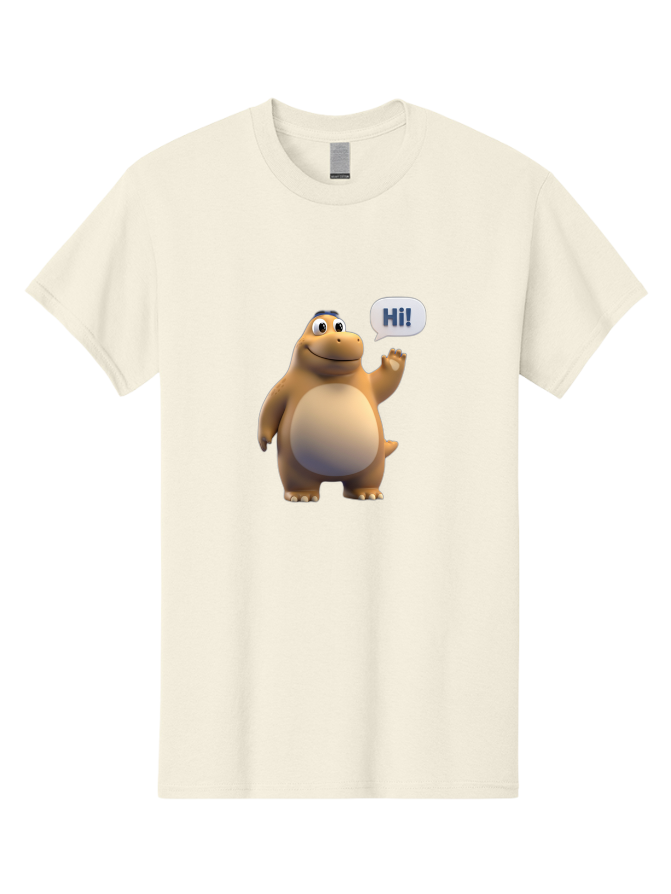 Hi Men'S Graphic Tee, 100% Cotton, Comfortable Casual Summer Wear, Machine Washable, Cartoon Dinosaur, Friendly Character, Waving Hand, Greeting Gesture, Speech Bubble, Hi, Dinosaur Illustration, Animated Creature, Digital Art, 3D Rendering, Bae467