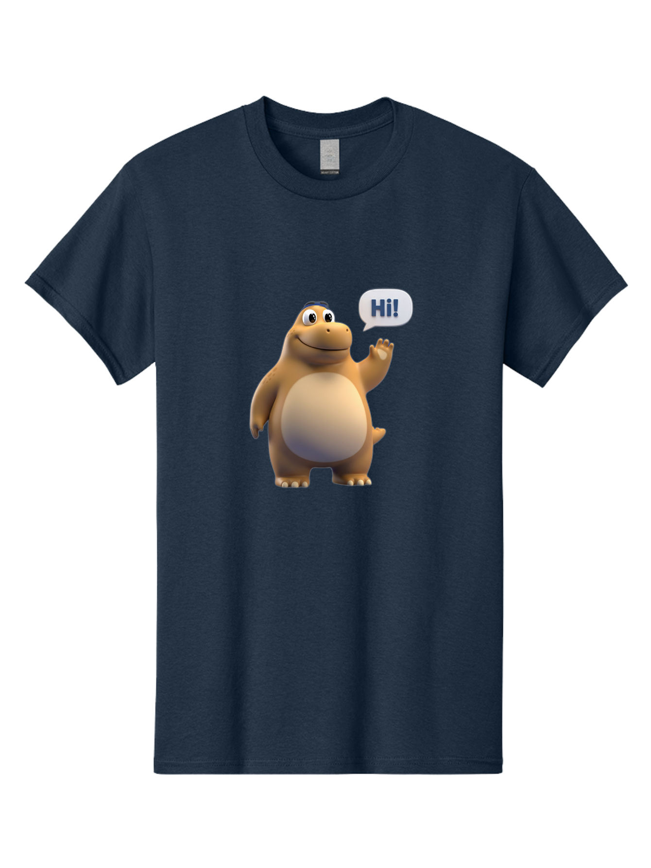 Hi Men'S Graphic Tee, 100% Cotton, Comfortable Casual Summer Wear, Machine Washable, Cartoon Dinosaur, Friendly Character, Waving Hand, Greeting Gesture, Speech Bubble, Hi, Dinosaur Illustration, Animated Creature, Digital Art, 3D Rendering, Bae467
