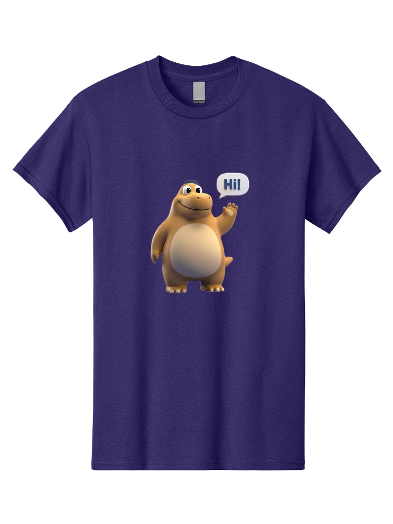 Hi Men'S Graphic Tee, 100% Cotton, Comfortable Casual Summer Wear, Machine Washable, Cartoon Dinosaur, Friendly Character, Waving Hand, Greeting Gesture, Speech Bubble, Hi, Dinosaur Illustration, Animated Creature, Digital Art, 3D Rendering, Bae467