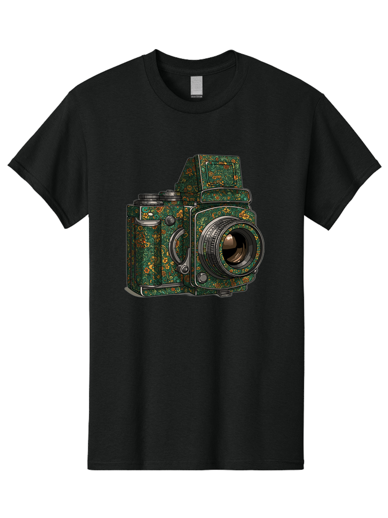 Holoformer-Camera Men'S Graphic Tee, 100% Cotton, Comfortable Casual Summer Wear, Machine Washable, Medium Format Camera, Vintage Photography Equipment, Retro Camera Design, Floral Patterns, Luxurious Look, Intricate Details, Bae468