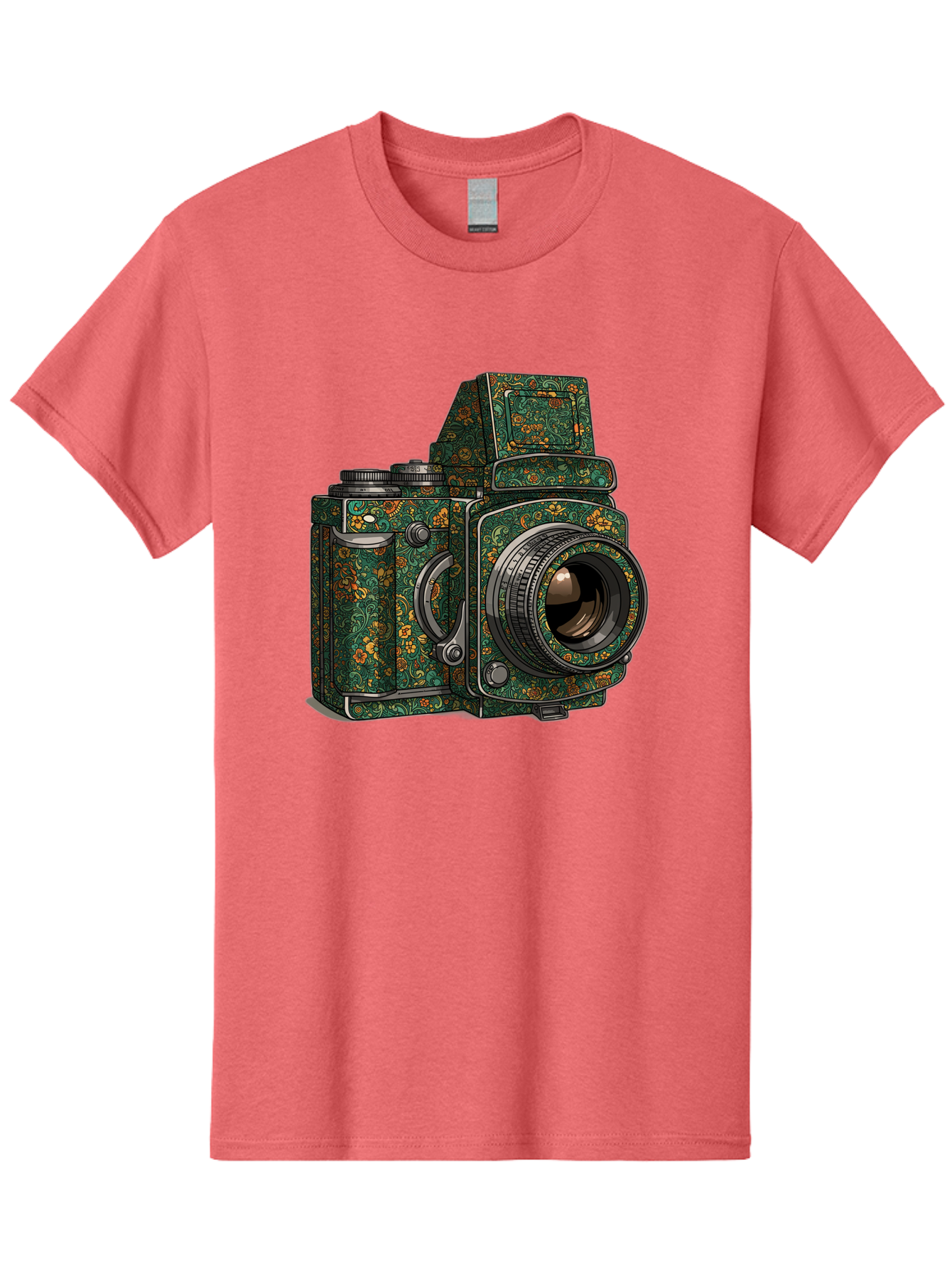 Holoformer-Camera Men'S Graphic Tee, 100% Cotton, Comfortable Casual Summer Wear, Machine Washable, Medium Format Camera, Vintage Photography Equipment, Retro Camera Design, Floral Patterns, Luxurious Look, Intricate Details, Bae468