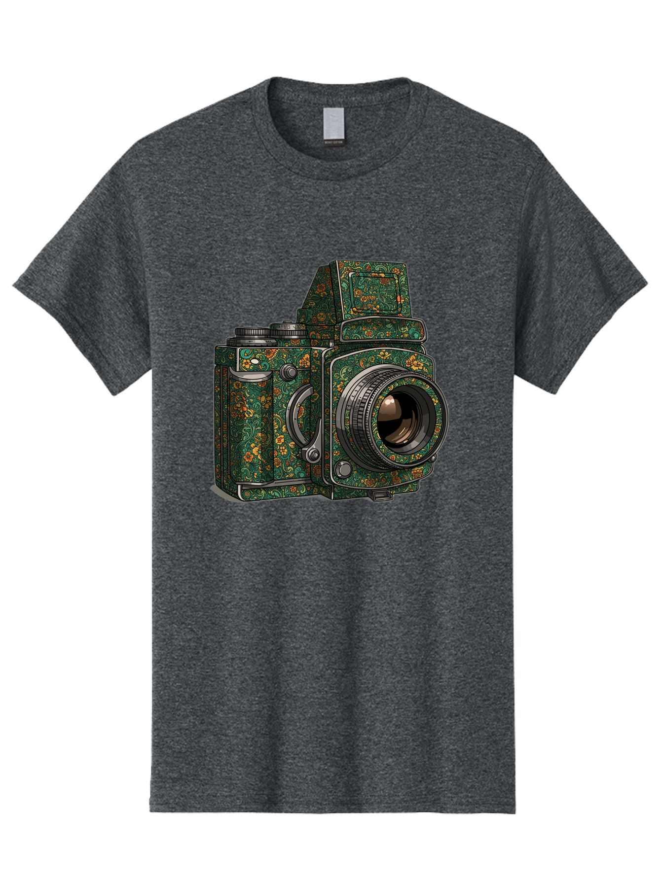Holoformer-Camera Men'S Graphic Tee, 100% Cotton, Comfortable Casual Summer Wear, Machine Washable, Medium Format Camera, Vintage Photography Equipment, Retro Camera Design, Floral Patterns, Luxurious Look, Intricate Details, Bae468