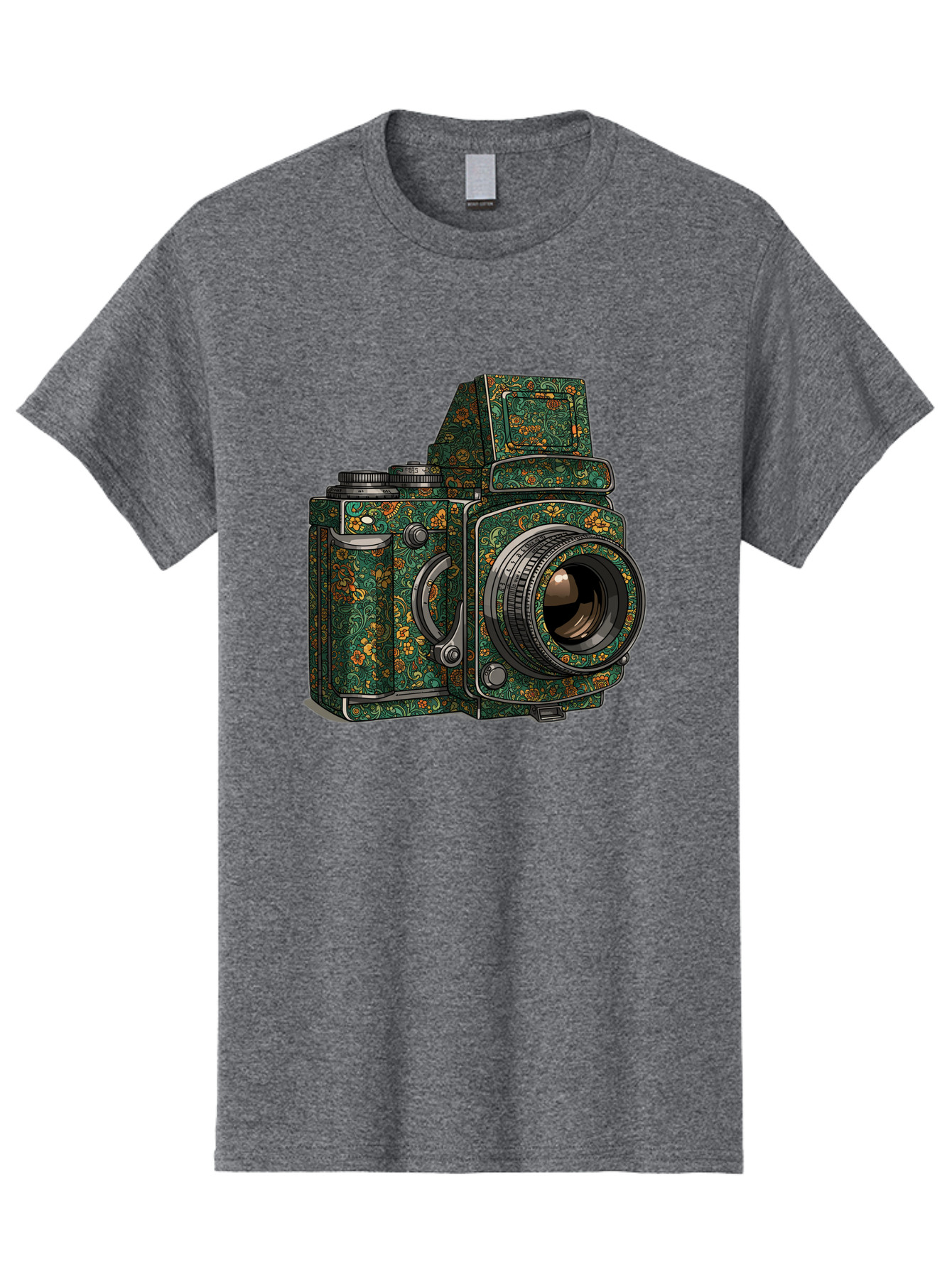 Holoformer-Camera Men'S Graphic Tee, 100% Cotton, Comfortable Casual Summer Wear, Machine Washable, Medium Format Camera, Vintage Photography Equipment, Retro Camera Design, Floral Patterns, Luxurious Look, Intricate Details, Bae468