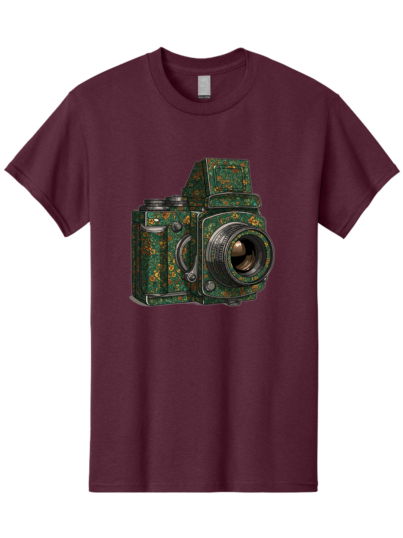 Holoformer-Camera Men'S Graphic Tee, 100% Cotton, Comfortable Casual Summer Wear, Machine Washable, Medium Format Camera, Vintage Photography Equipment, Retro Camera Design, Floral Patterns, Luxurious Look, Intricate Details, Bae468