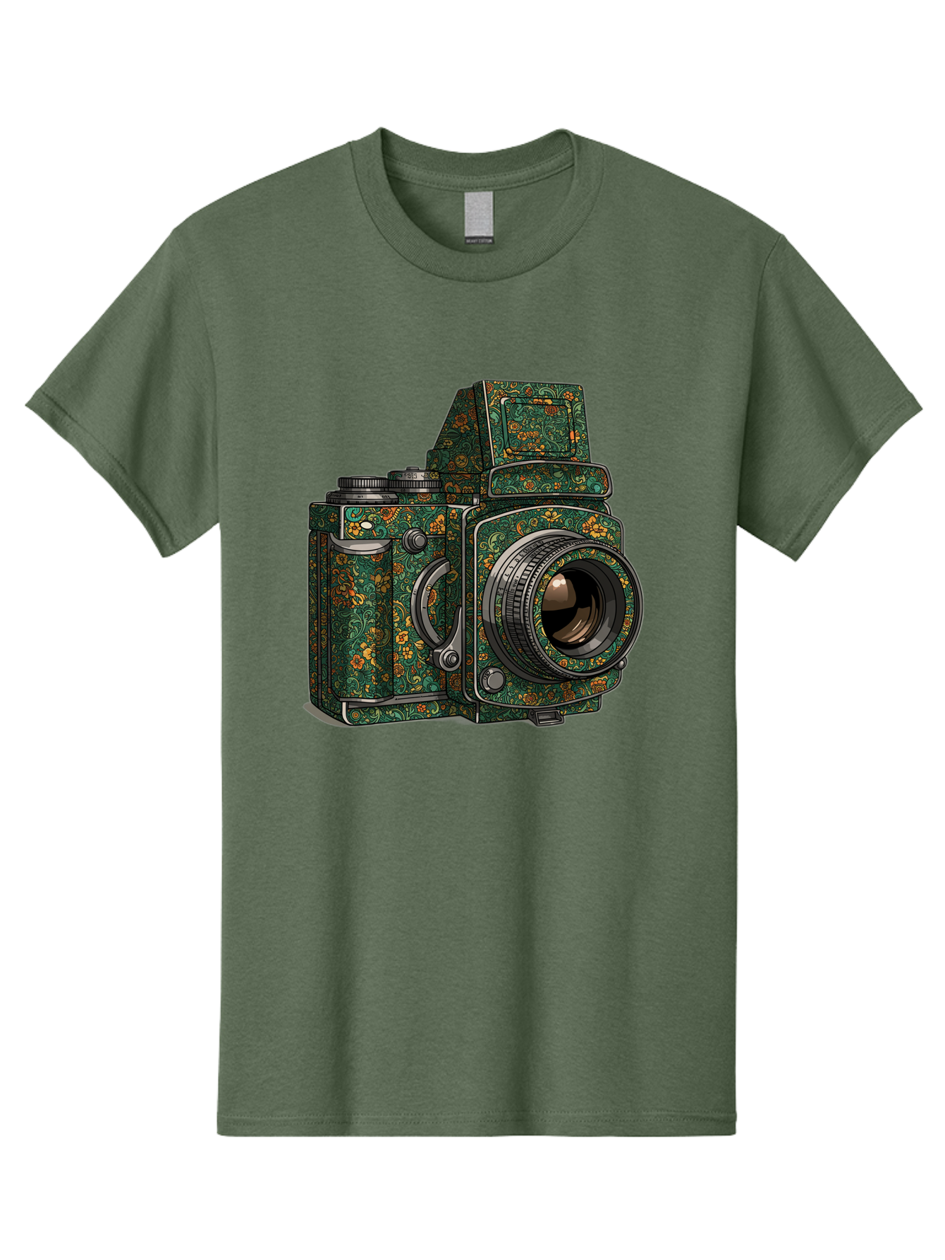 Holoformer-Camera Men'S Graphic Tee, 100% Cotton, Comfortable Casual Summer Wear, Machine Washable, Medium Format Camera, Vintage Photography Equipment, Retro Camera Design, Floral Patterns, Luxurious Look, Intricate Details, Bae468