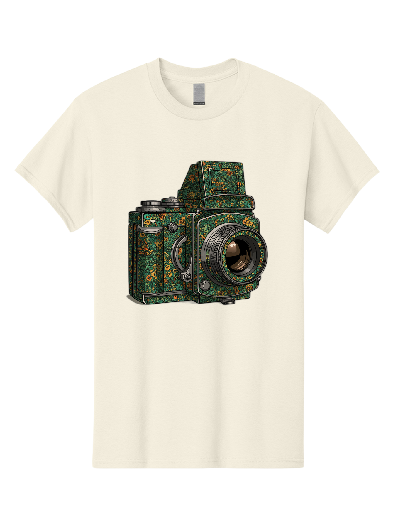 Holoformer-Camera Men'S Graphic Tee, 100% Cotton, Comfortable Casual Summer Wear, Machine Washable, Medium Format Camera, Vintage Photography Equipment, Retro Camera Design, Floral Patterns, Luxurious Look, Intricate Details, Bae468