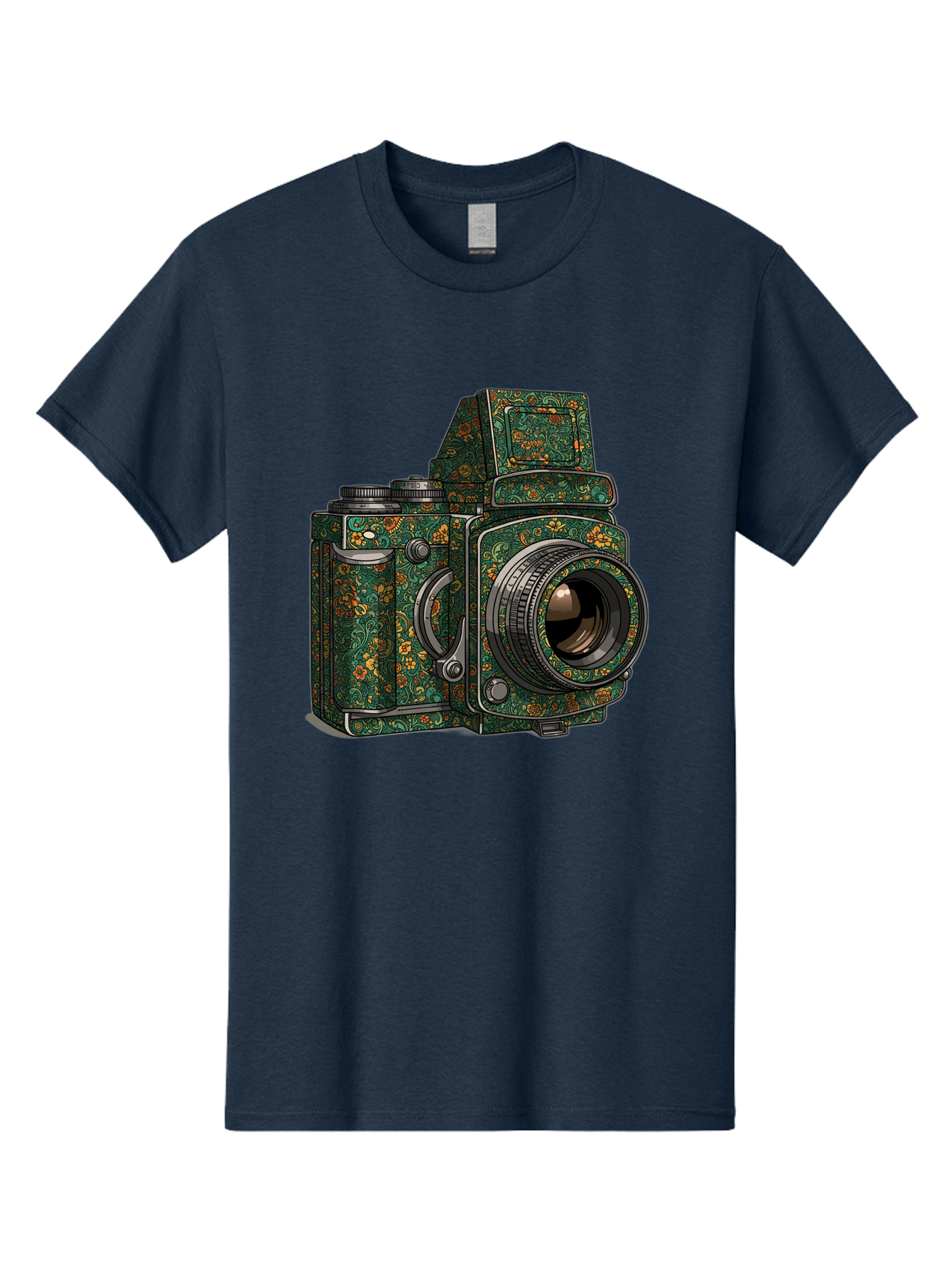 Holoformer-Camera Men'S Graphic Tee, 100% Cotton, Comfortable Casual Summer Wear, Machine Washable, Medium Format Camera, Vintage Photography Equipment, Retro Camera Design, Floral Patterns, Luxurious Look, Intricate Details, Bae468