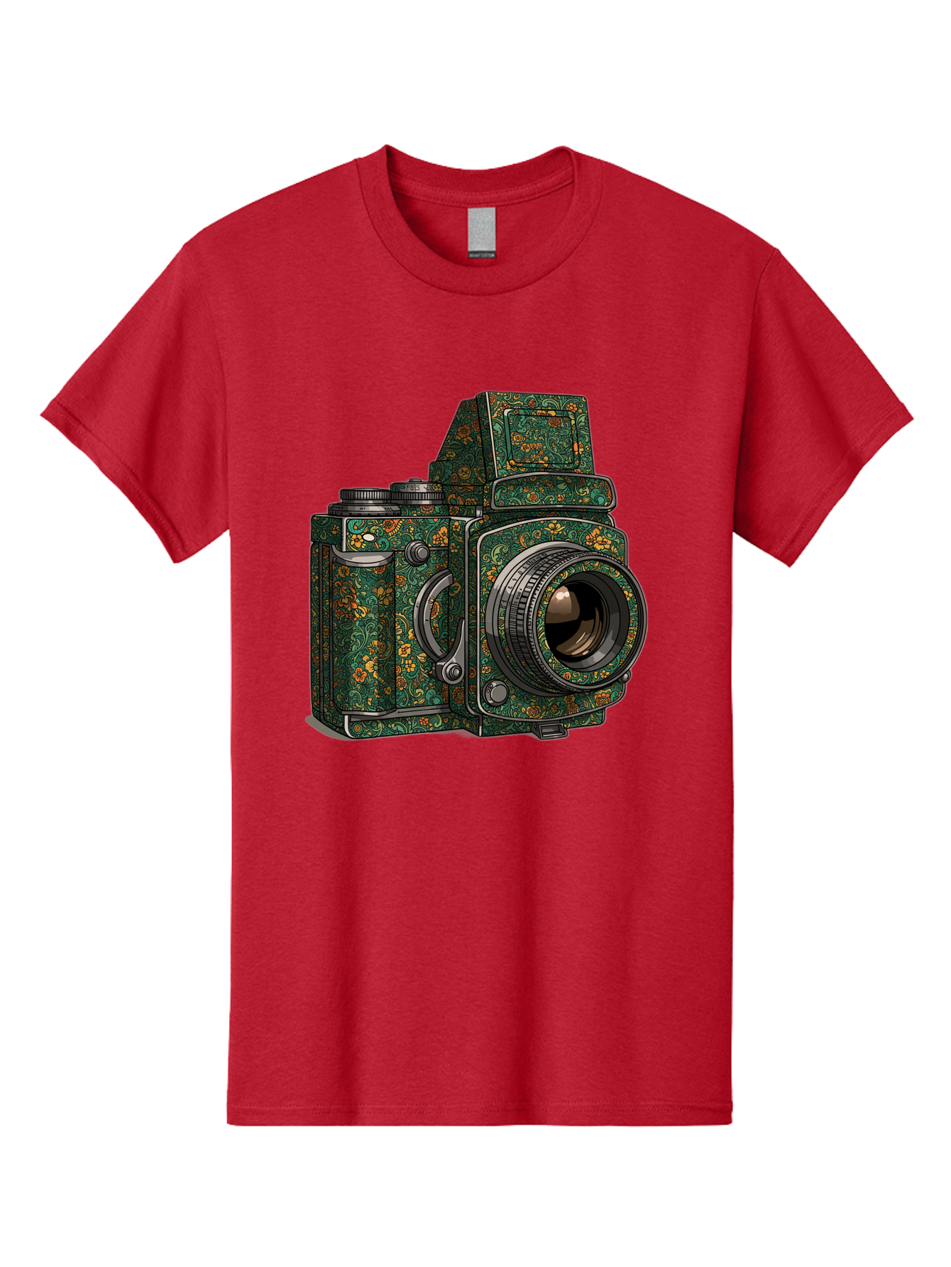 Holoformer-Camera Men'S Graphic Tee, 100% Cotton, Comfortable Casual Summer Wear, Machine Washable, Medium Format Camera, Vintage Photography Equipment, Retro Camera Design, Floral Patterns, Luxurious Look, Intricate Details, Bae468