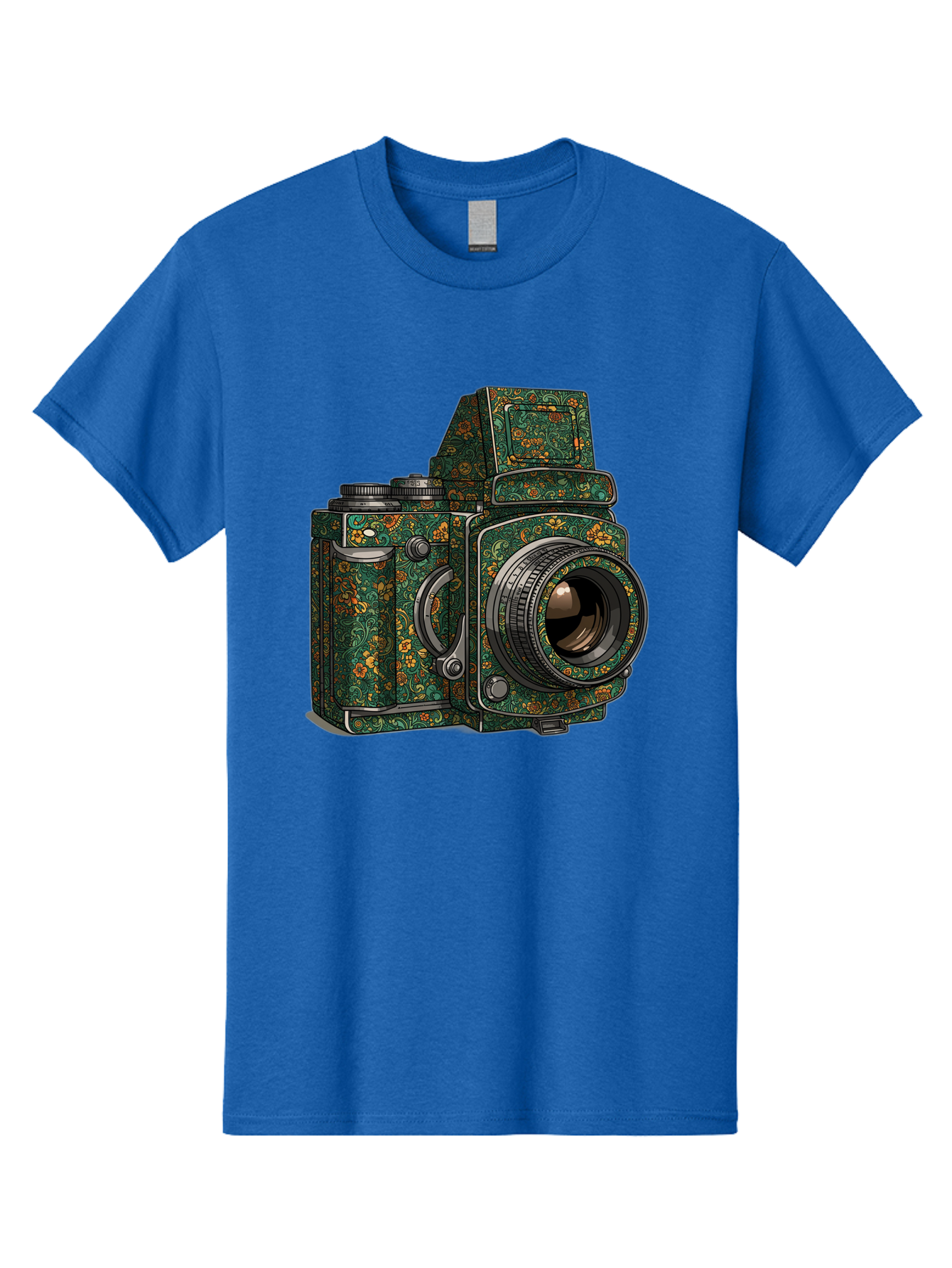 Holoformer-Camera Men'S Graphic Tee, 100% Cotton, Comfortable Casual Summer Wear, Machine Washable, Medium Format Camera, Vintage Photography Equipment, Retro Camera Design, Floral Patterns, Luxurious Look, Intricate Details, Bae468