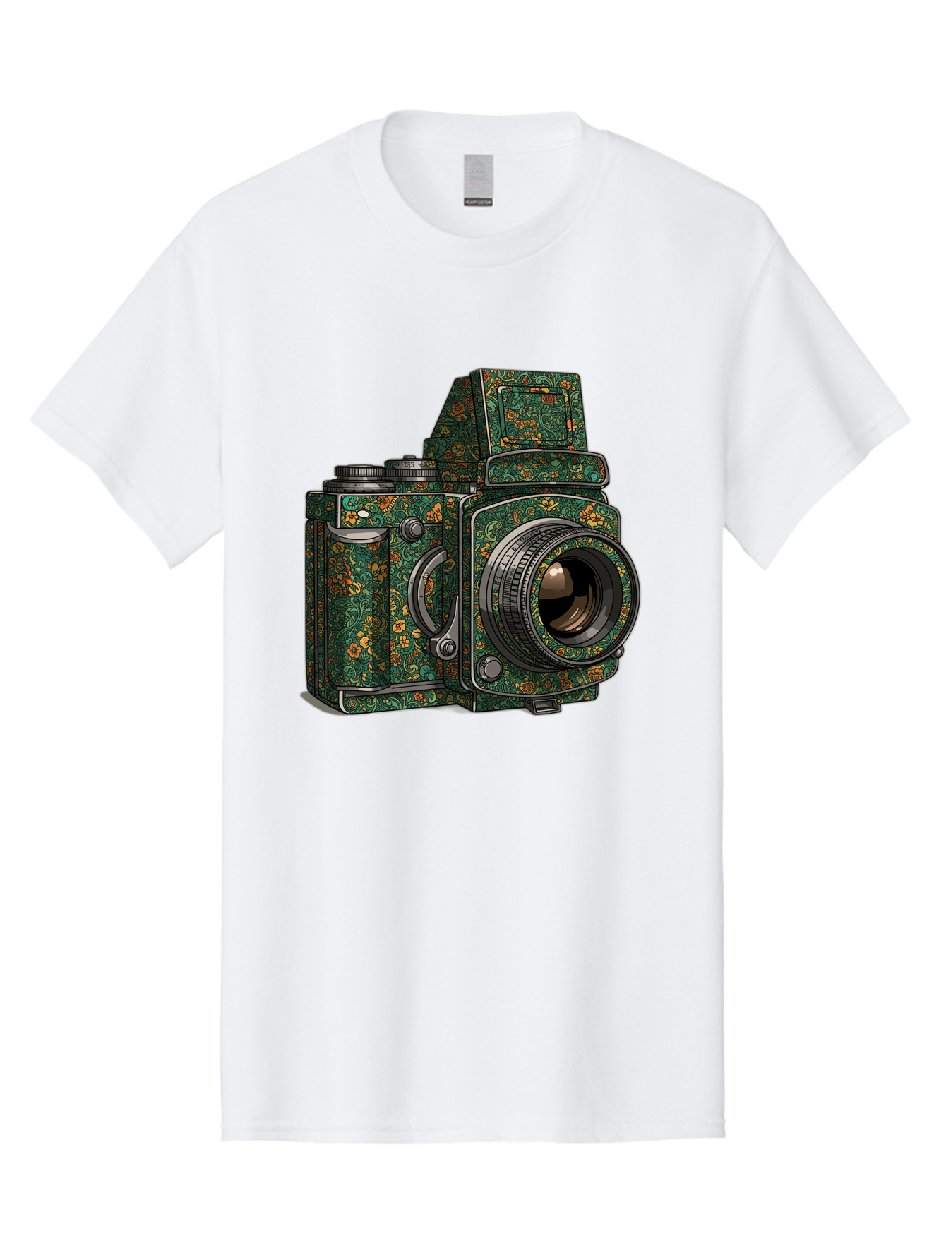 Holoformer-Camera Men'S Graphic Tee, 100% Cotton, Comfortable Casual Summer Wear, Machine Washable, Medium Format Camera, Vintage Photography Equipment, Retro Camera Design, Floral Patterns, Luxurious Look, Intricate Details, Bae468