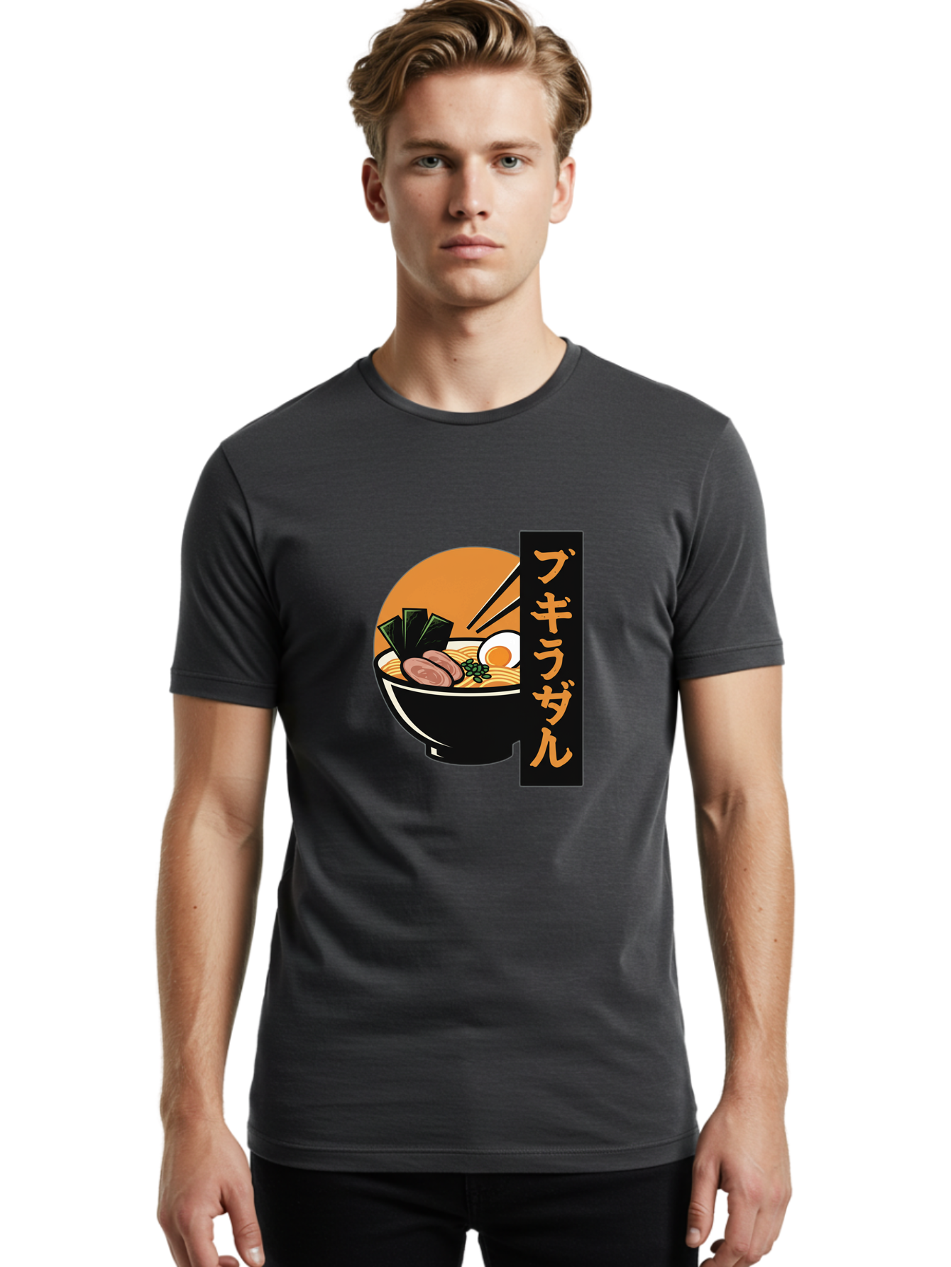 Hukirasa Men'S Graphic Tee, 100% Cotton, Comfortable Casual Summer Wear, Machine Washable, Bowl Of Ramen, Japanese Noodle Soup, Egg, Meat, Seaweed, Chopsticks, Japanese Cuisine, Food Illustration, Savory Dish Bae469