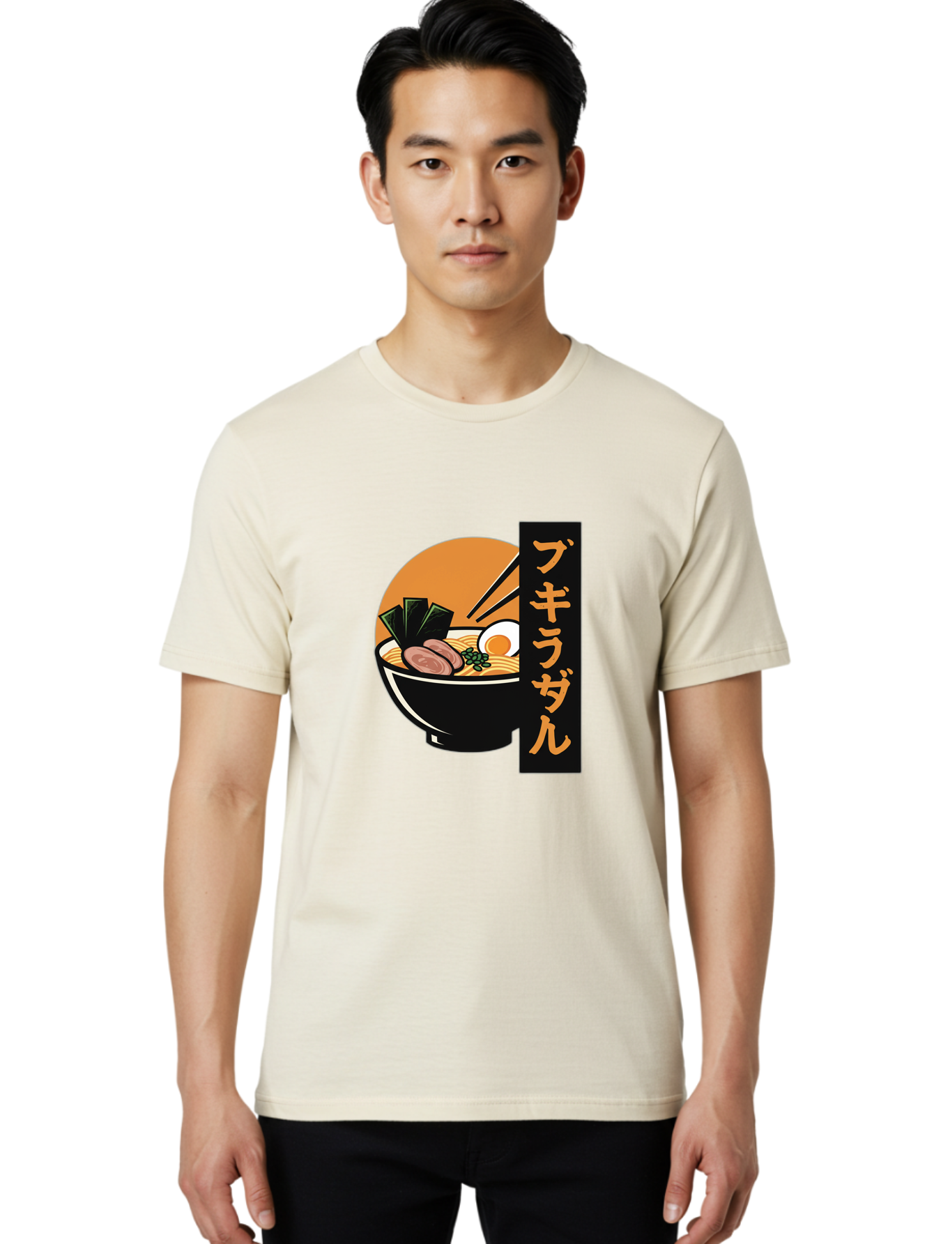 Hukirasa Men'S Graphic Tee, 100% Cotton, Comfortable Casual Summer Wear, Machine Washable, Bowl Of Ramen, Japanese Noodle Soup, Egg, Meat, Seaweed, Chopsticks, Japanese Cuisine, Food Illustration, Savory Dish Bae469