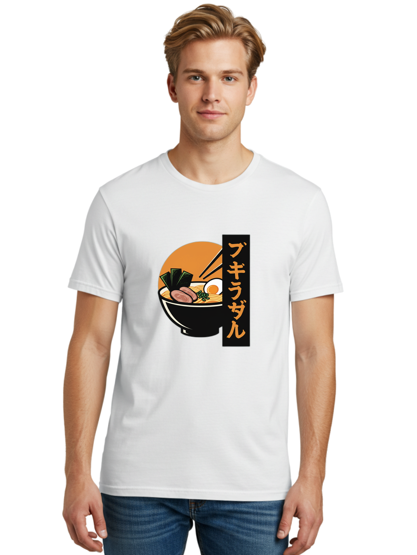 Hukirasa Men'S Graphic Tee, 100% Cotton, Comfortable Casual Summer Wear, Machine Washable, Bowl Of Ramen, Japanese Noodle Soup, Egg, Meat, Seaweed, Chopsticks, Japanese Cuisine, Food Illustration, Savory Dish Bae469