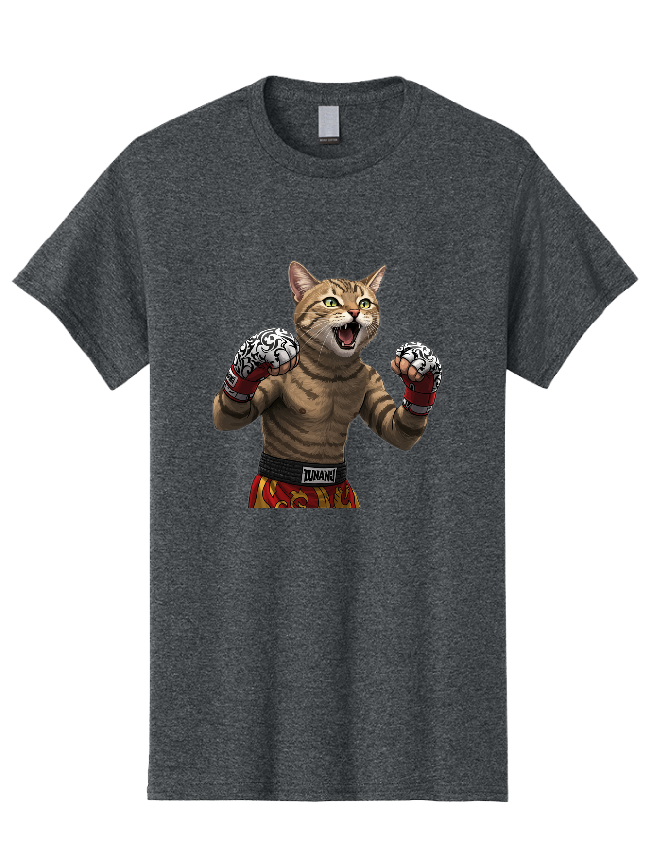 Inunaki Men'S Graphic Tee, 100% Cotton, Comfortable Casual Summer Wear, Machine Washable, Boxing Cat, Muscular Cat, Fighting Stance, Cat With Boxing Gloves, Cartoon Cat, Mixed Martial Arts, Feline Fighter, Lunari Branding, Bold Design, Bae471